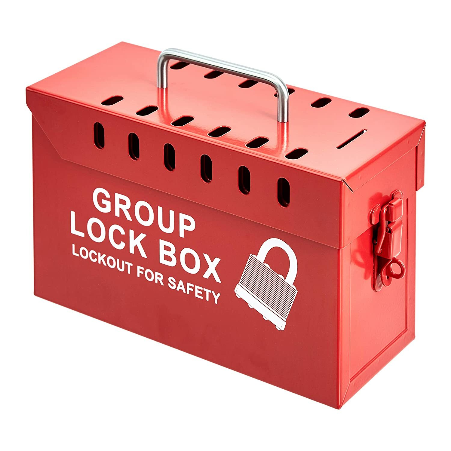 Group Lockout Box, 13-Hole, Steel, Red