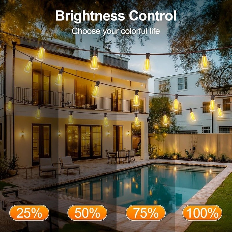 Dimmable Remote Control LED Outdoor String Lights 100FT Shatterproof Waterproof
