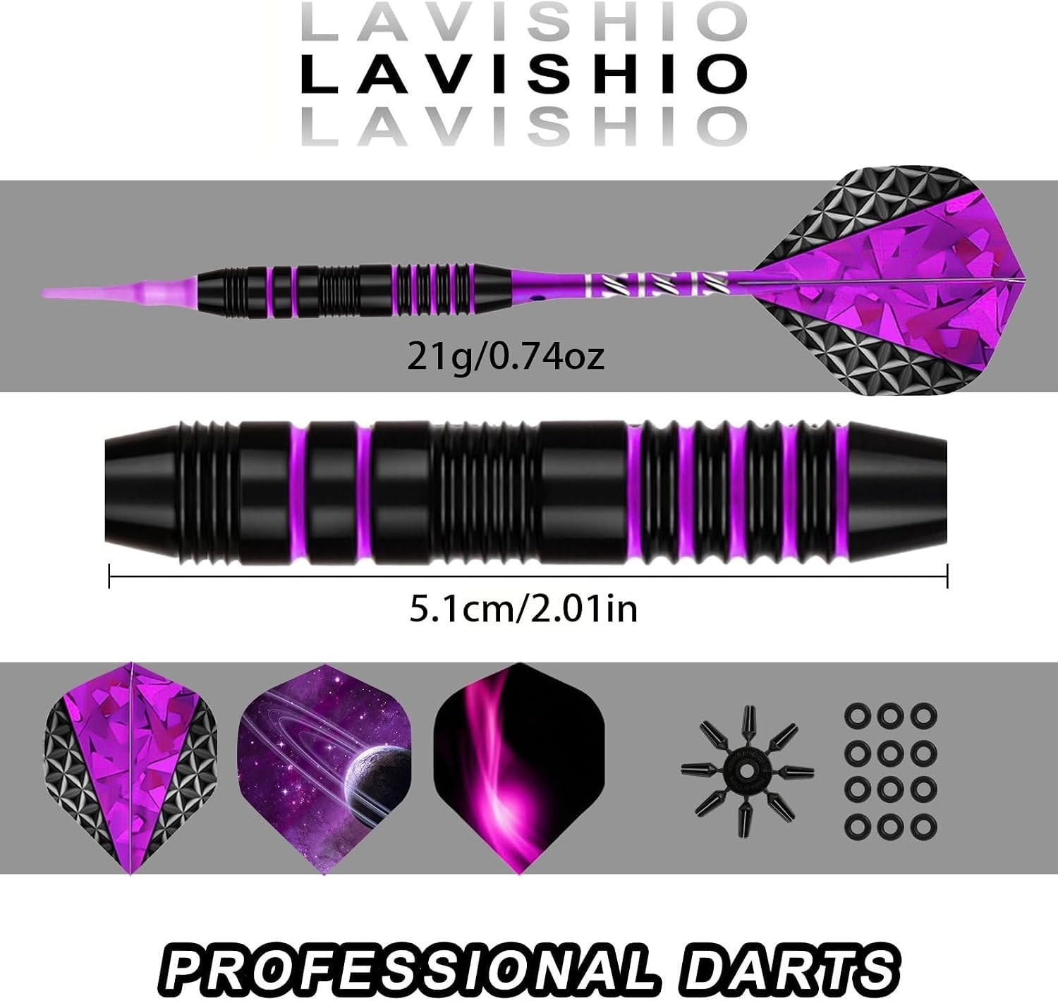 Soft Tip Darts Set, 3 Aluminum Shafts, 2BA Replacement Tips, Flights