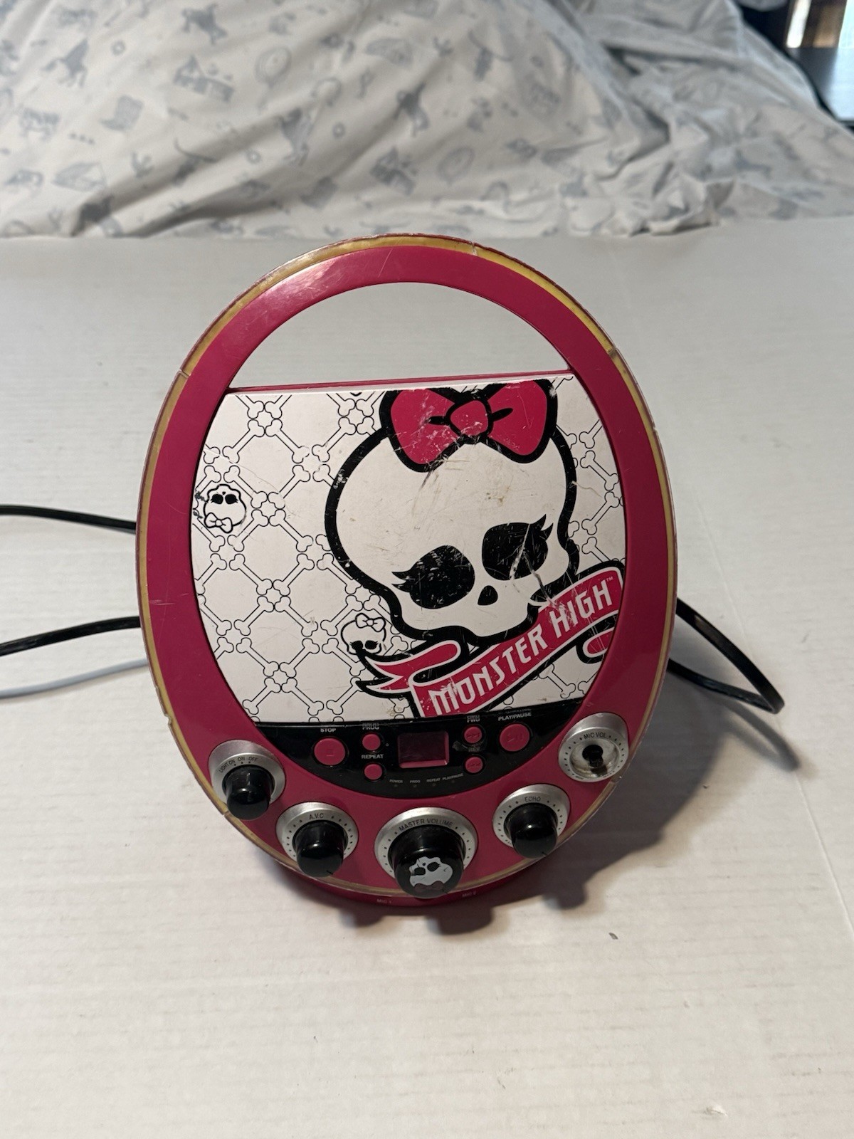 Monster High Disco Party CD Player & Karaoke Machine Missing Mic Knob TESTED