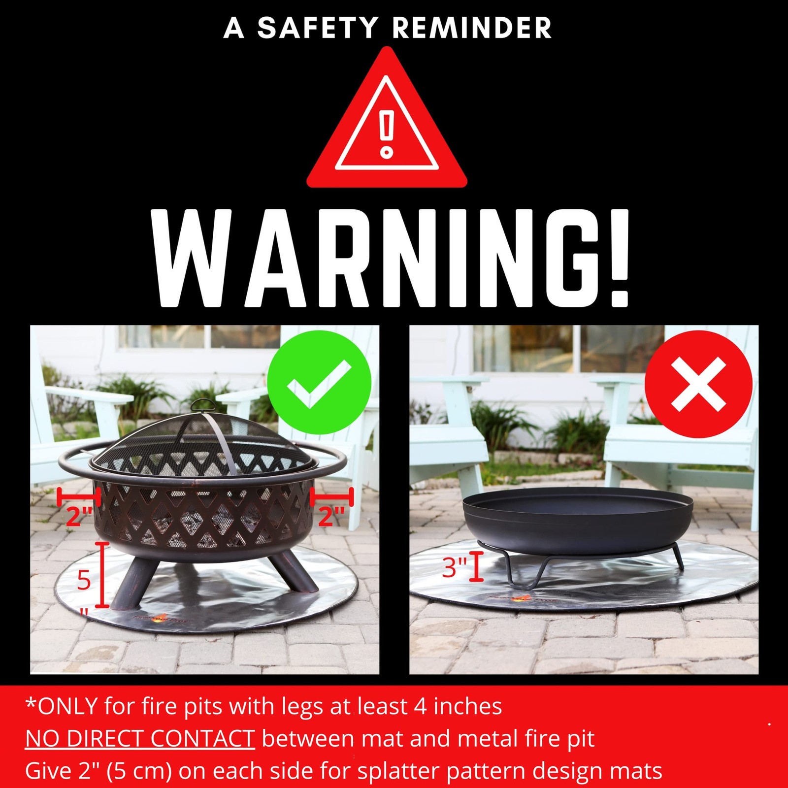 40 Inch Inferno Black Pattern Fire Pit mat. Decorative Heat and Ember Resista...