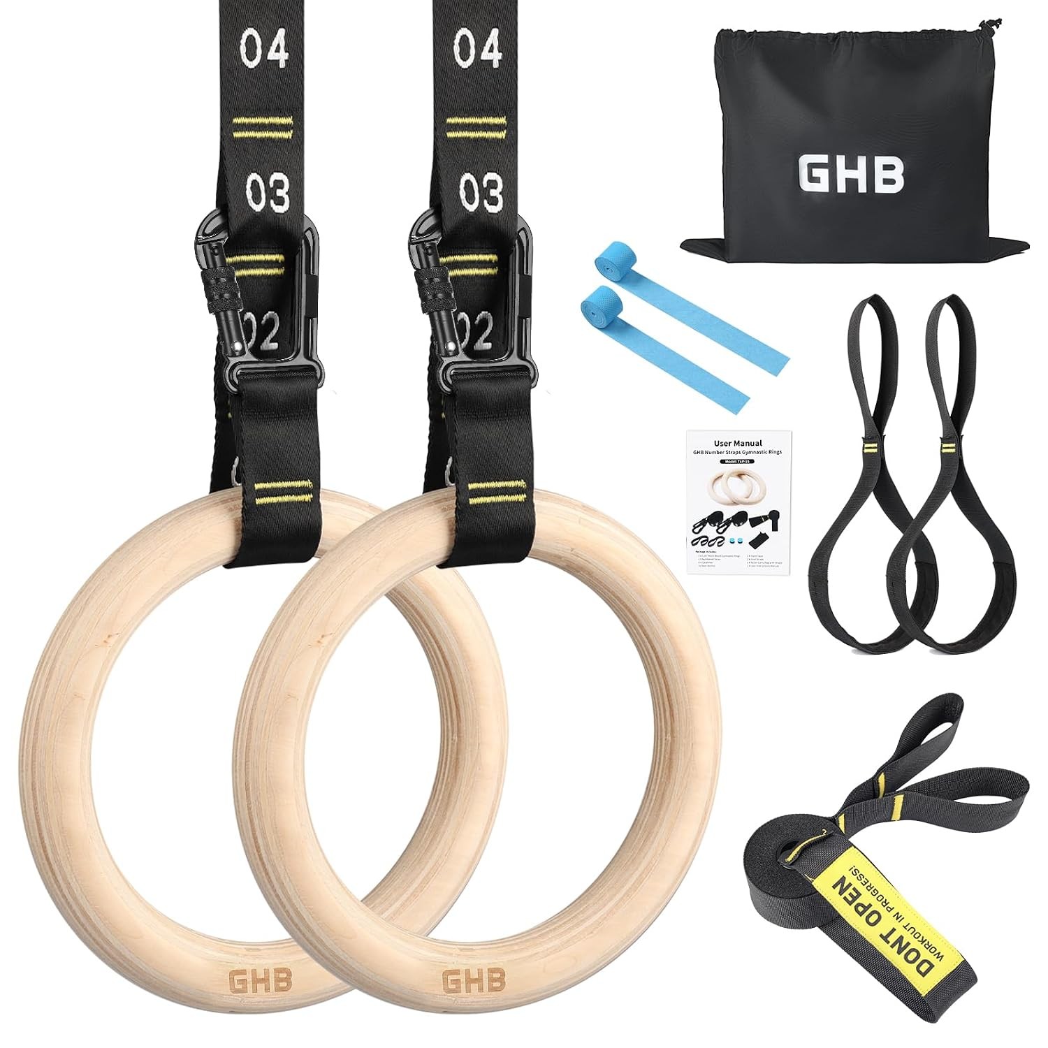 Gymnastic Rings Wooden Gym Rings Olympic Rings Adjustable Straps Pull Up Bar
