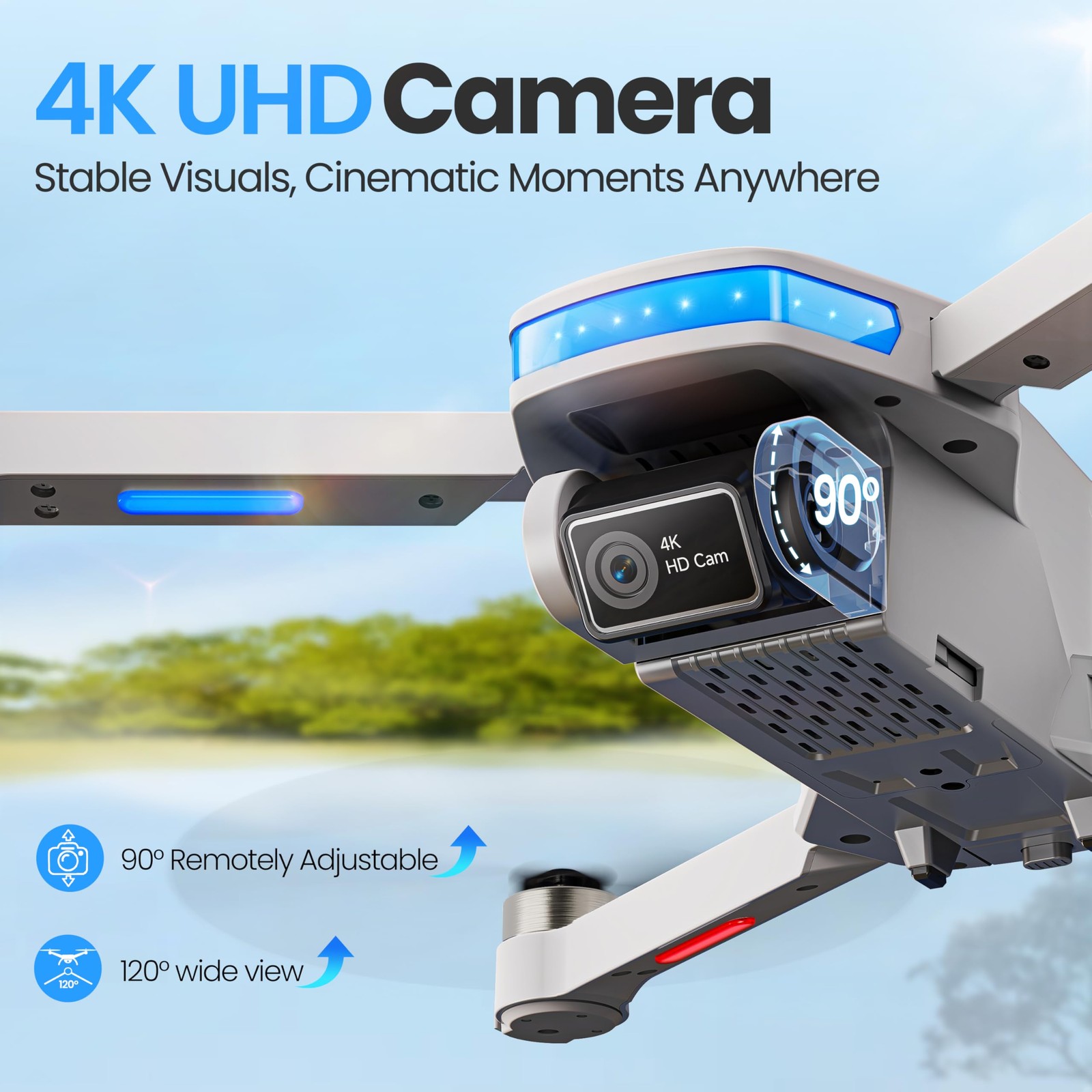 PLEGBLE Drones with Camera for Adults 4K, GPS Drone, One-Key Auto Return Grey