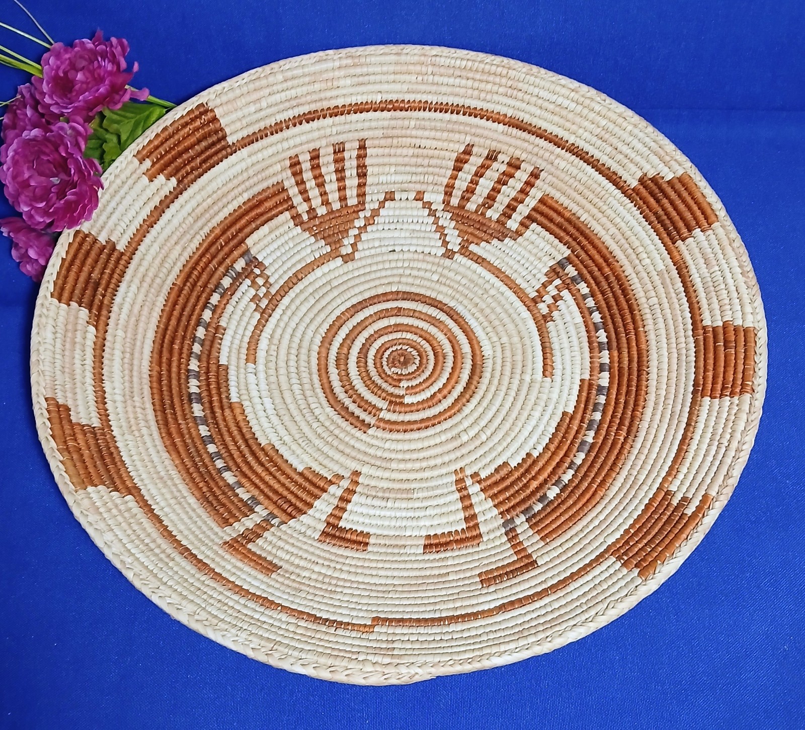 LARGE Handwoven Kokopelli Southwest Style Coiled Basket 14" ~ NICE
