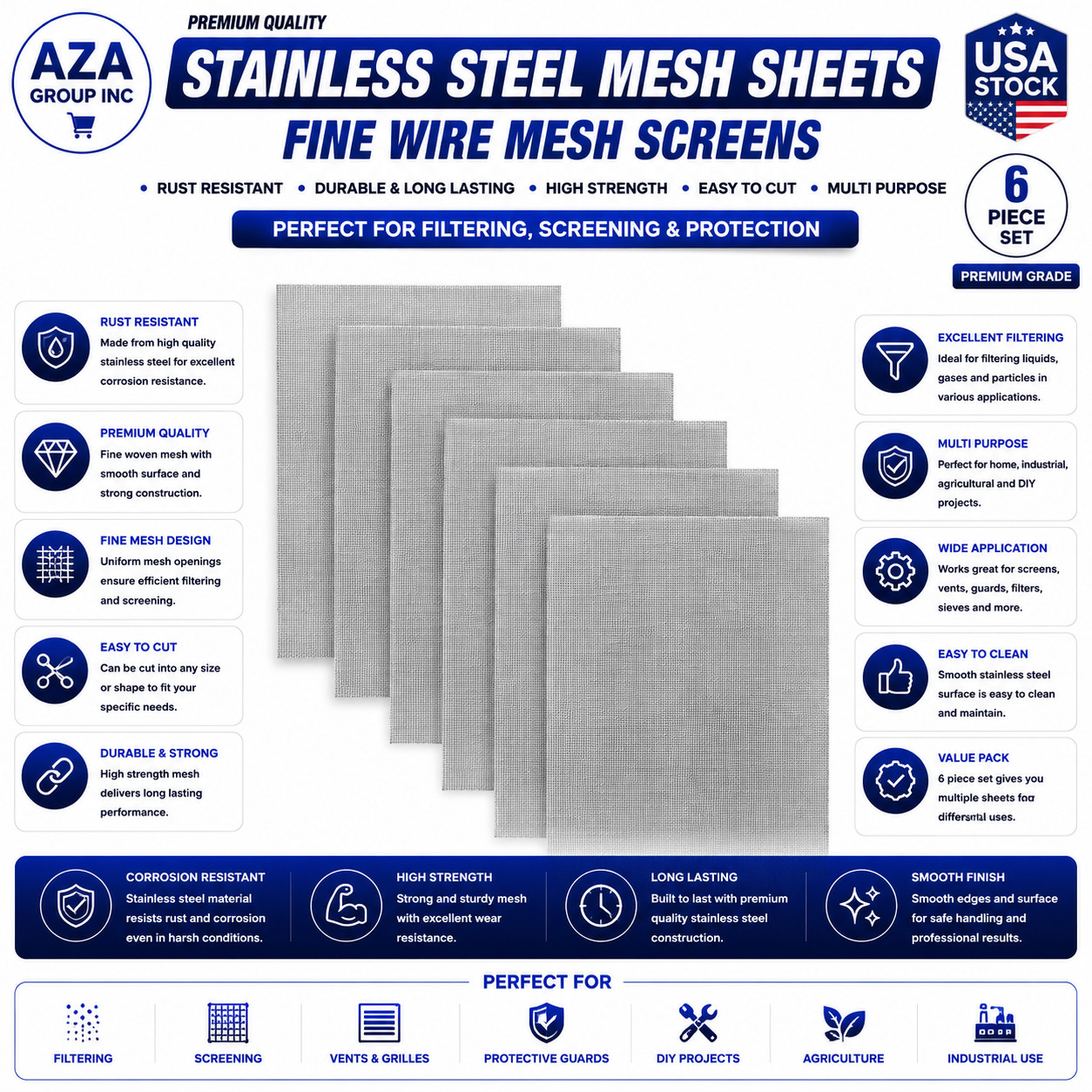 5 PCS Plastic Welding Mesh, 5.9 X 7.9 Inch Reinforcing Stainless Steel Woven