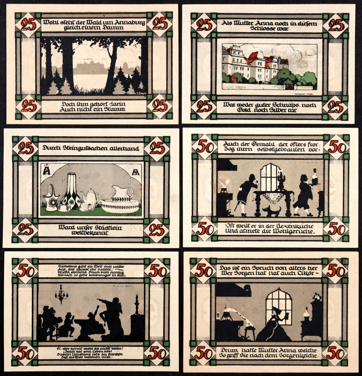 ANNABURG 1921 "Mother Anna's Schnapps" Complete Series German Notgeld