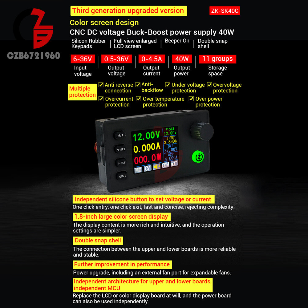 SK40C CNC Boost Buck Adjustable Power Supply Module Voltage Regulator 6-36V 40W