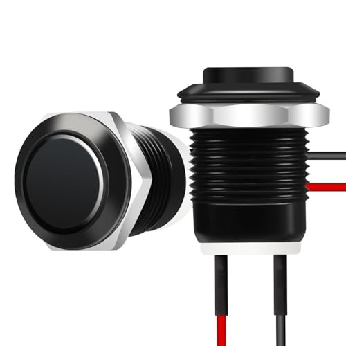 2PCS 12mm Momentary Push Button Switch 12V with Pre-Wiring IP65 Waterproof