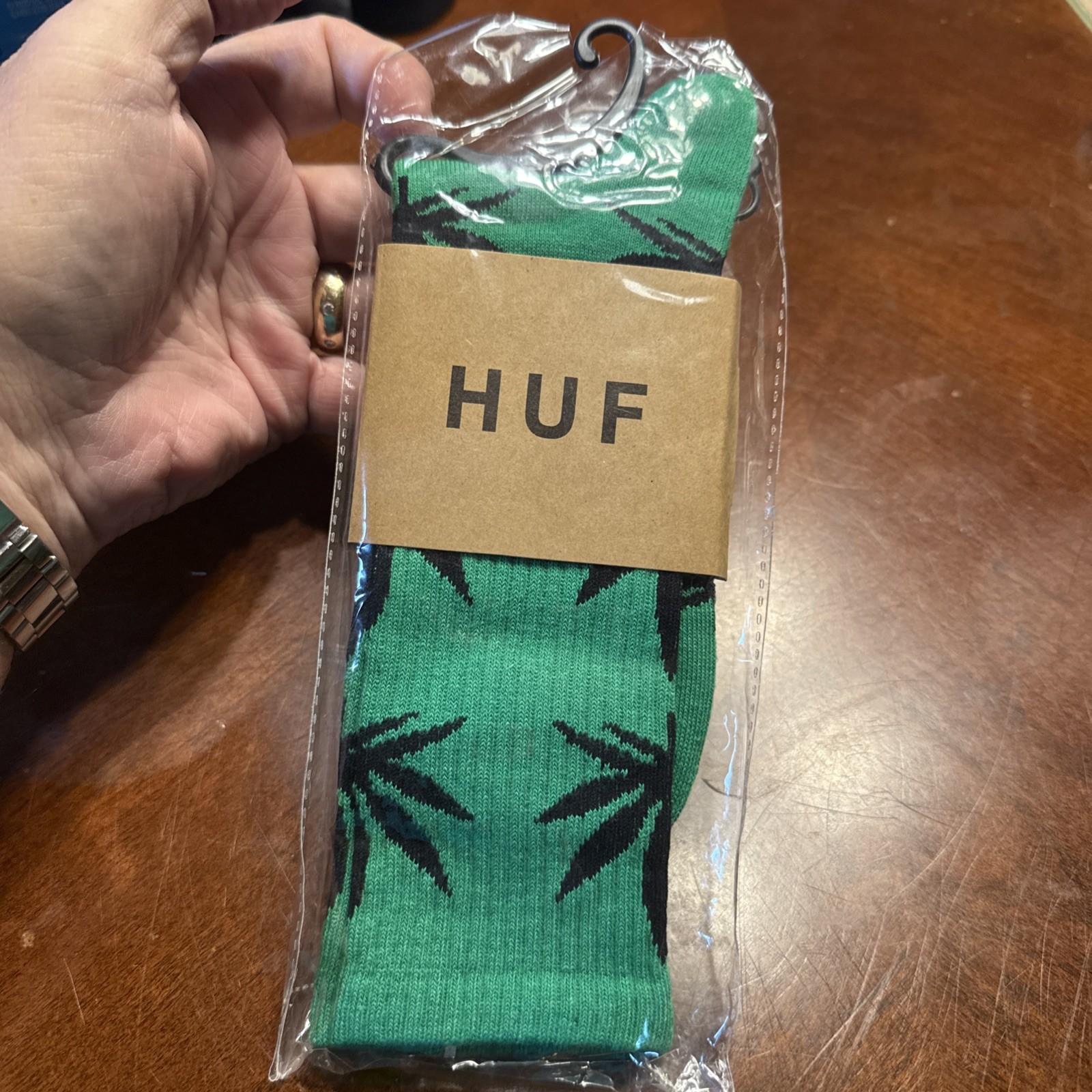 Huf Socks Green / Black Marijuana Pot Leaf Socks One Size Fits Adult NWT