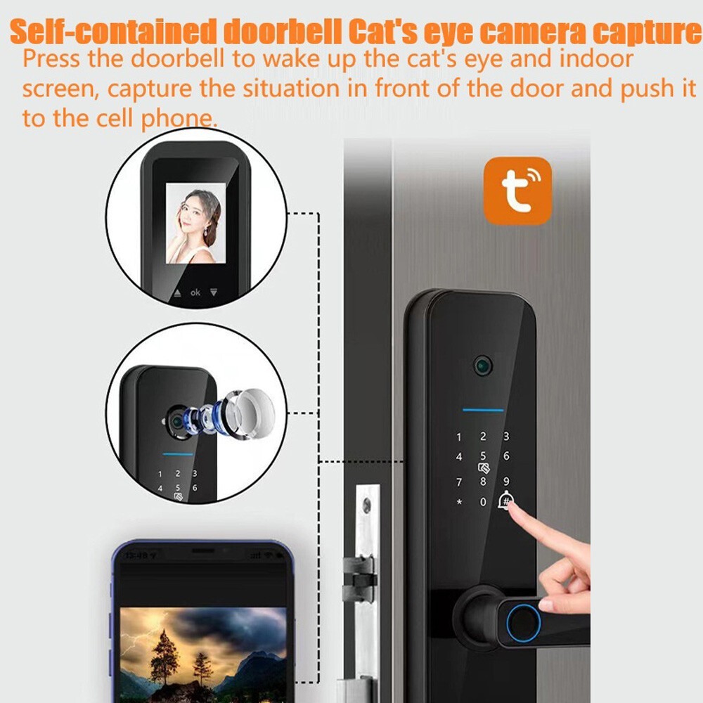 Face Recognition Tuya Wifi Smart Door Lock Visual Intercom Fingerprint NEW