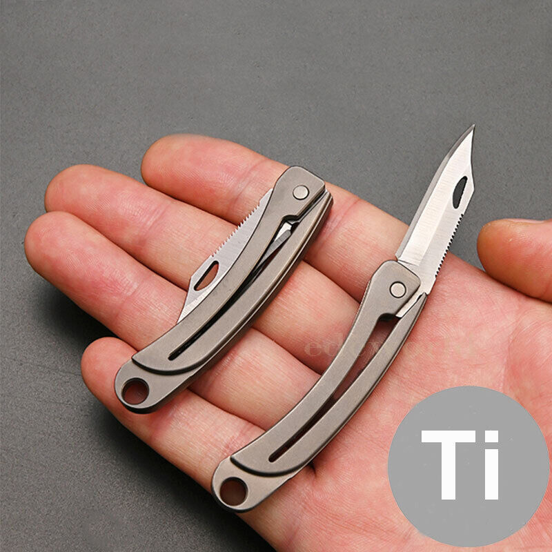 Mini Titanium TC4 Handle Folding Blade Knife Key Chain Outdoor Survival EDC Tool
