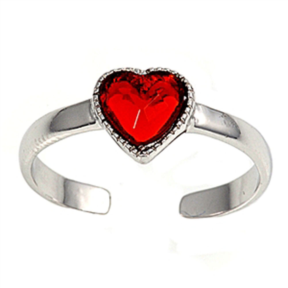 Heart Simulated Red .925 Sterling Silver Toe Ring