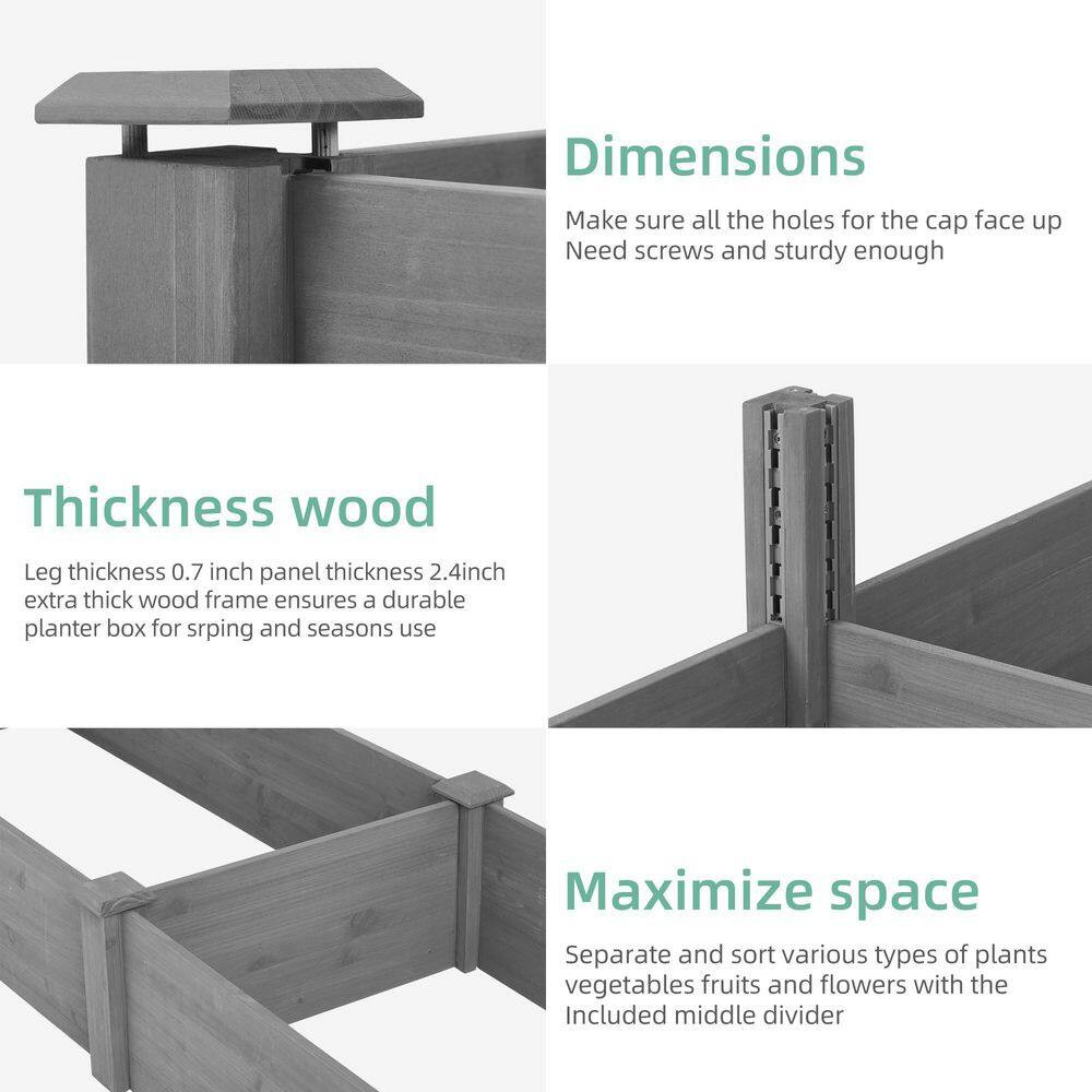 Patio Gray Solid Wood Outdoor Raised Garden Bed