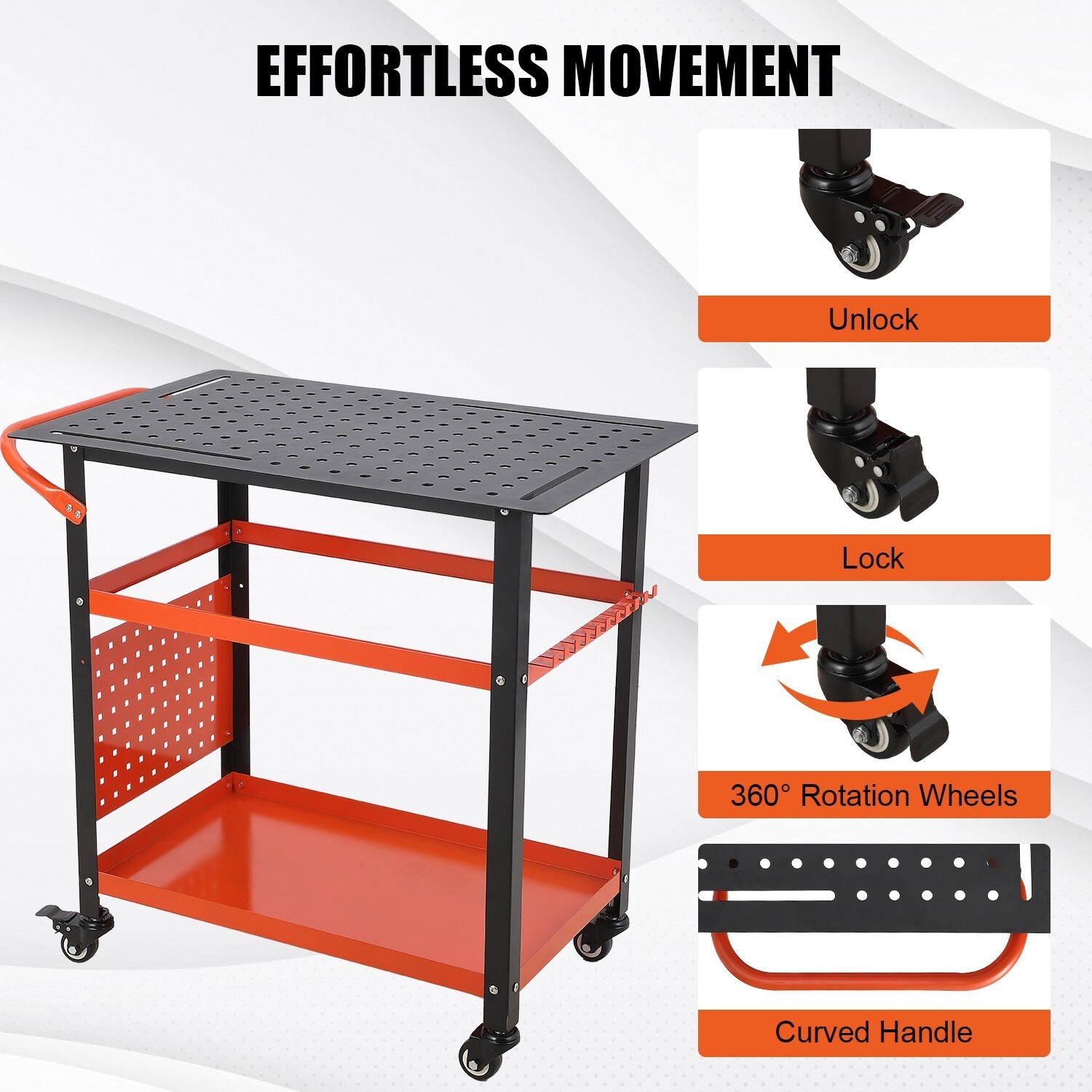36" x 24" Welding Table Steel Welding Workbench Table with Pegboard & Wheels