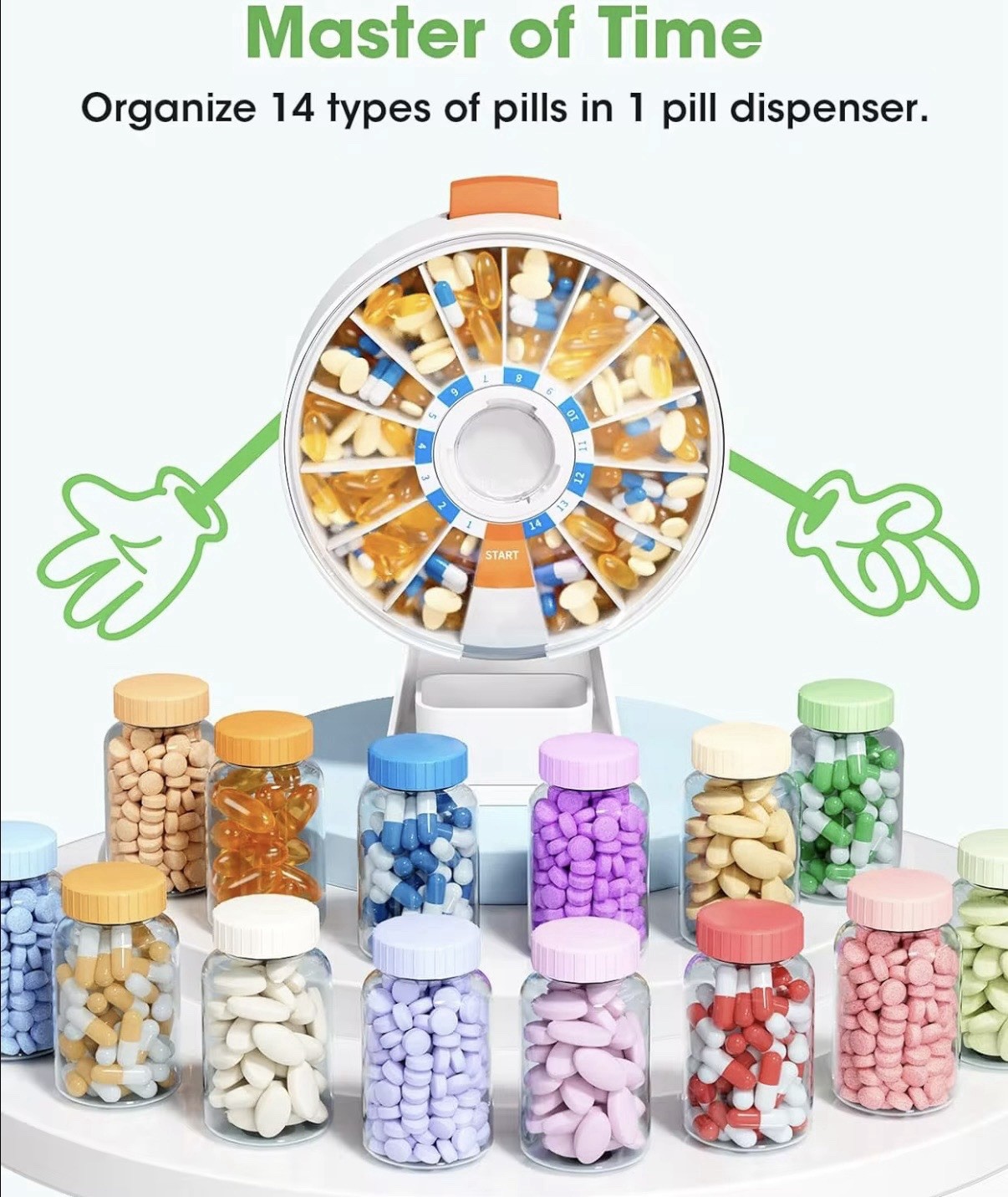 Daily Pill Organizer 14 Day Large Capacity Pill Dispenser Wall Mounted or Stand