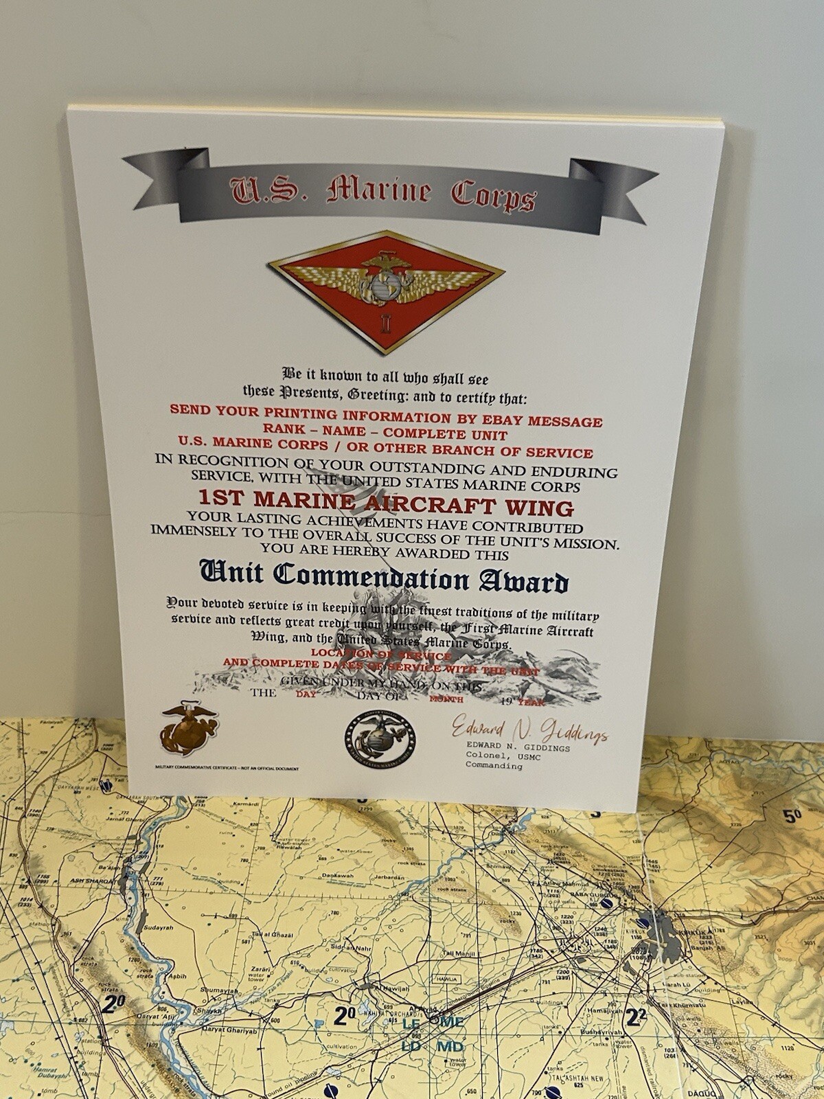 U.S.M.C. / 1ST MARINE AIRCRAFT WING - UNIT COMMENDATION AWARD CERTIFICATE