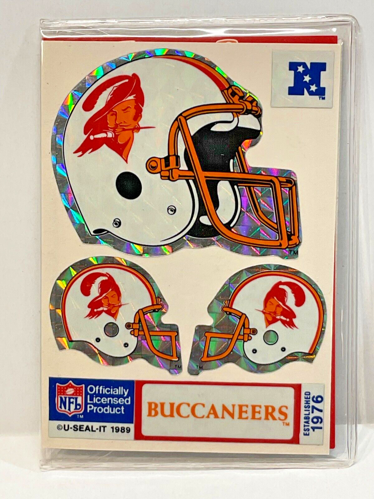 1989-90 U-SEAL-IT NFL STICKERS TAMPA BAY BUCCANEERS UNOPENED PACK 3-STICKER PACK