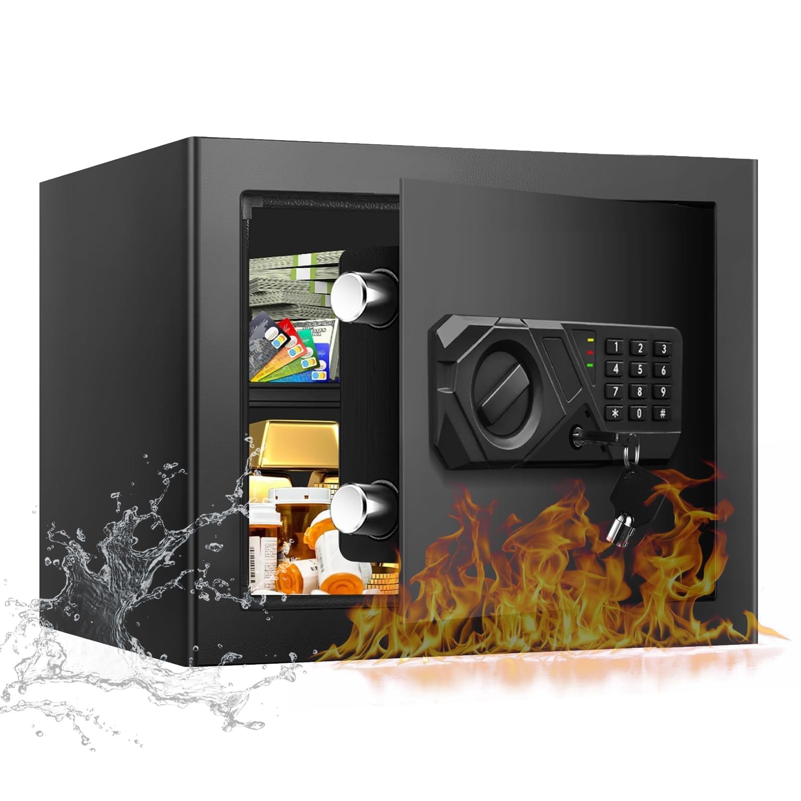 1.2 Cubic Foot Fireproof Waterproof Home Safe Digital Keypad With Removable S...