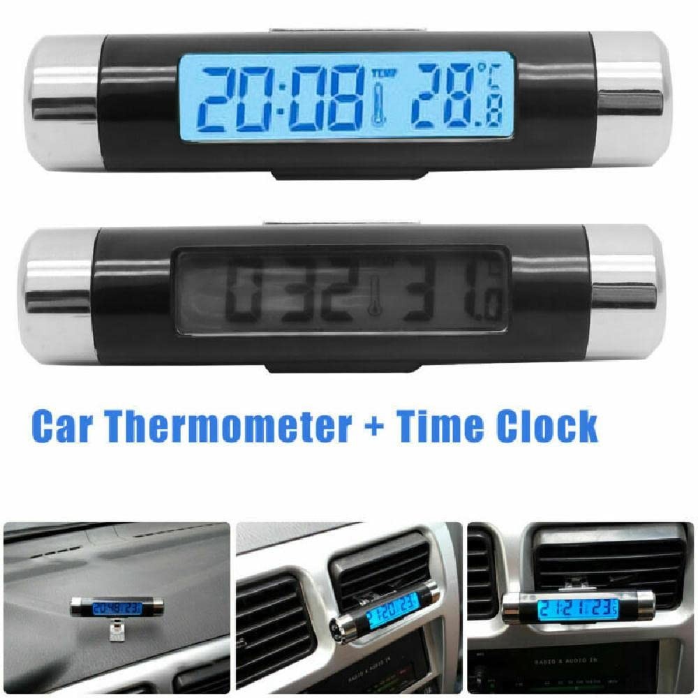 Car Clock Thermometer, 2in1 Auto Digital LCD Time and Celsius Temperature Display,...