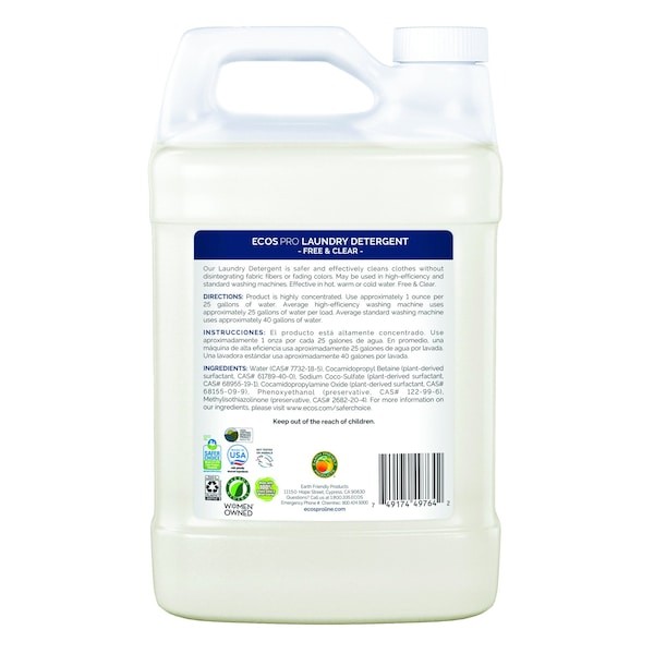 Ecos Pro Pl9764/04 High Efficiency Laundry Detergent, Liquid, Odorless, Clear,