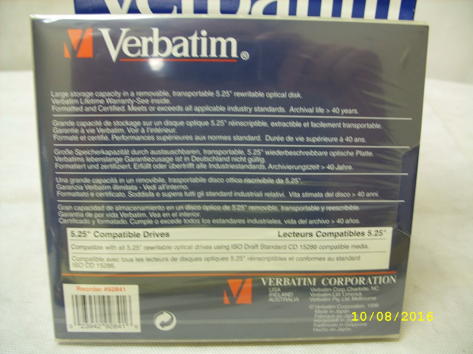 Verbatim Rewritable Optical Disk - # 92841 - 4.1GB - 5.25" - 512 Bytes - 5 PACK
