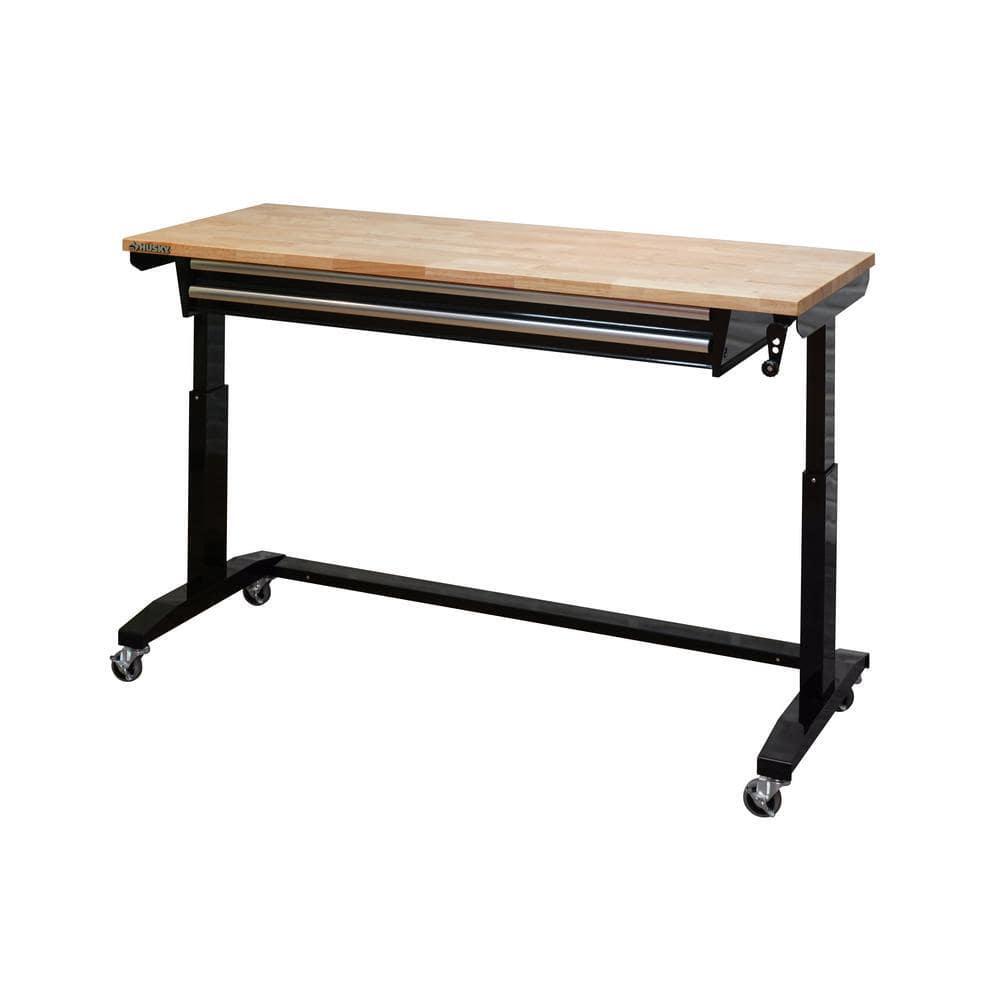 Workbench Table 62 in. Adjustable Height 2-Drawers Black Home Office Workstation