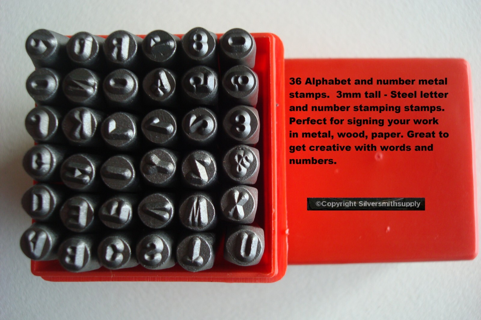 36 Metal stamps punches alphabet and number stamps 1/8 inch 3mm tall in box T084