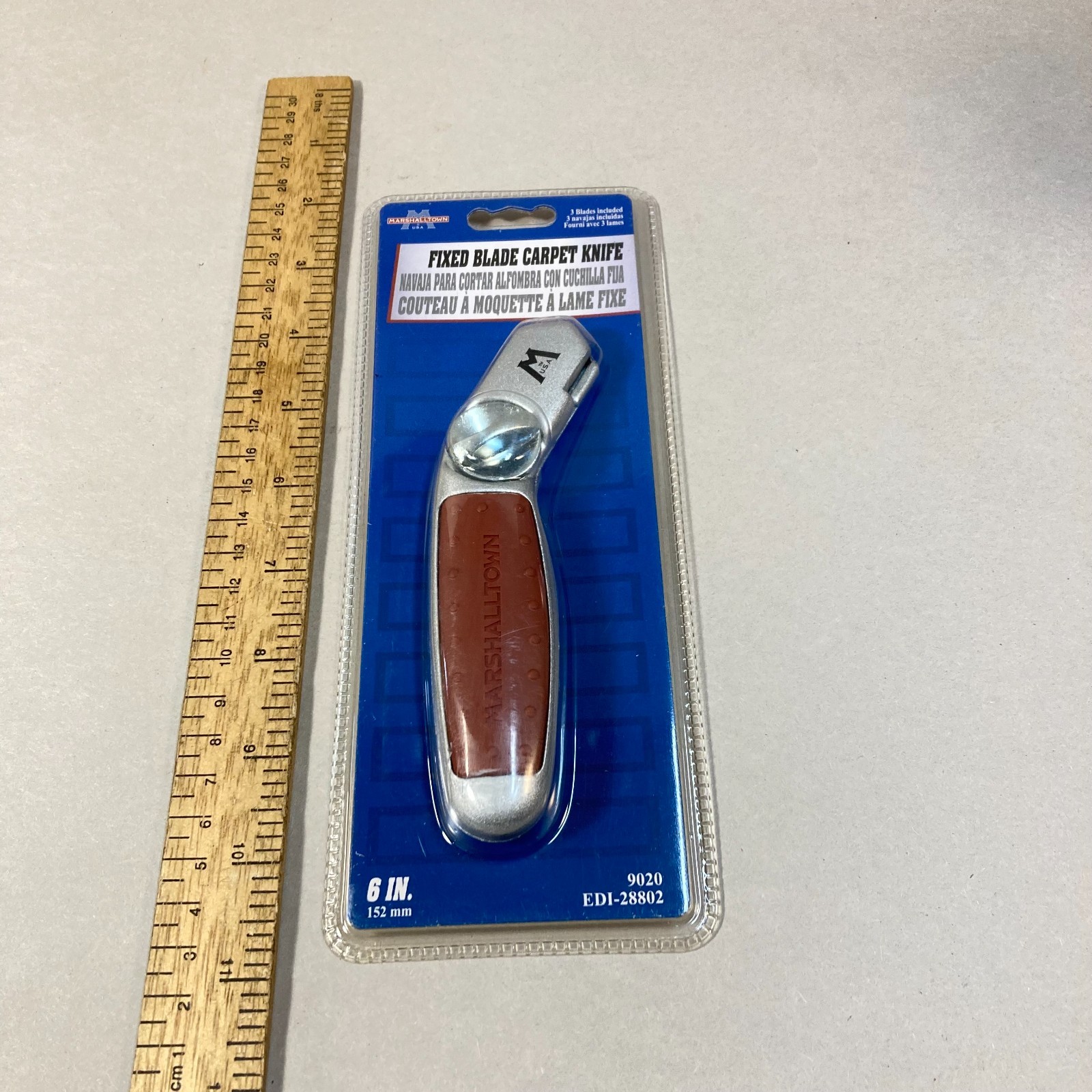 Vintage Marshalltown Carpet Knife Fixed Blade Angled Soft Grip Handle 6"