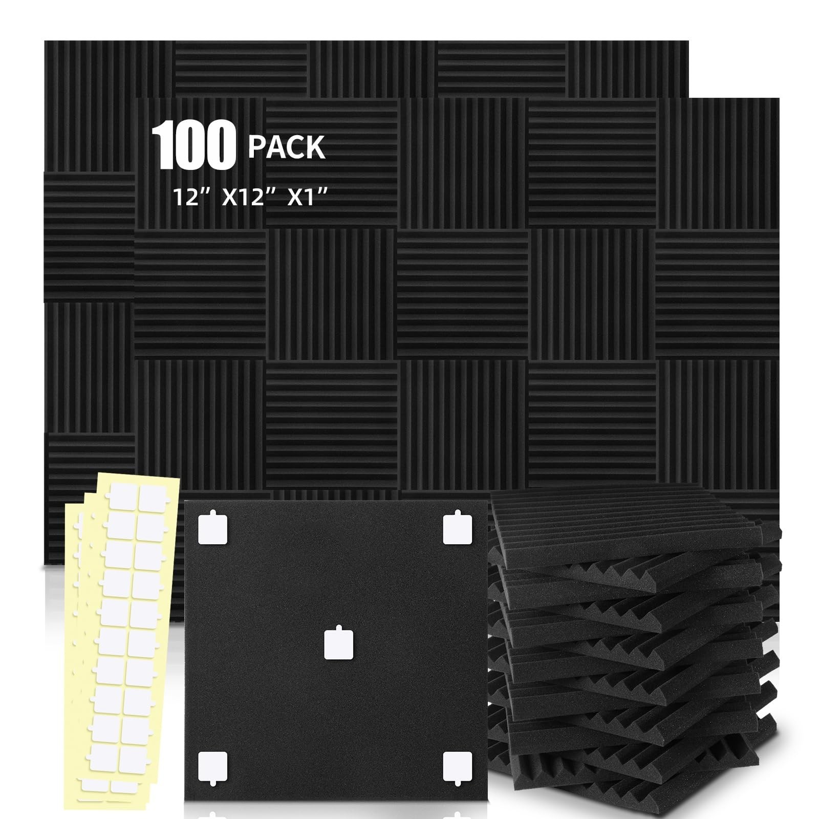 100 Pack Acoustic Panels 1 X 12 X 12 Inches - Acoustic Foam Studio Foam Wedge...