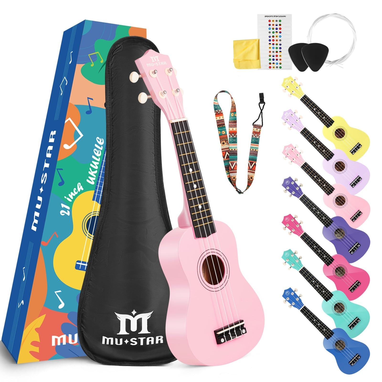 MUSTAR Soprano Ukulele, 21 Inch Ukulele for Beginners - Small Guitar Ukulele ...