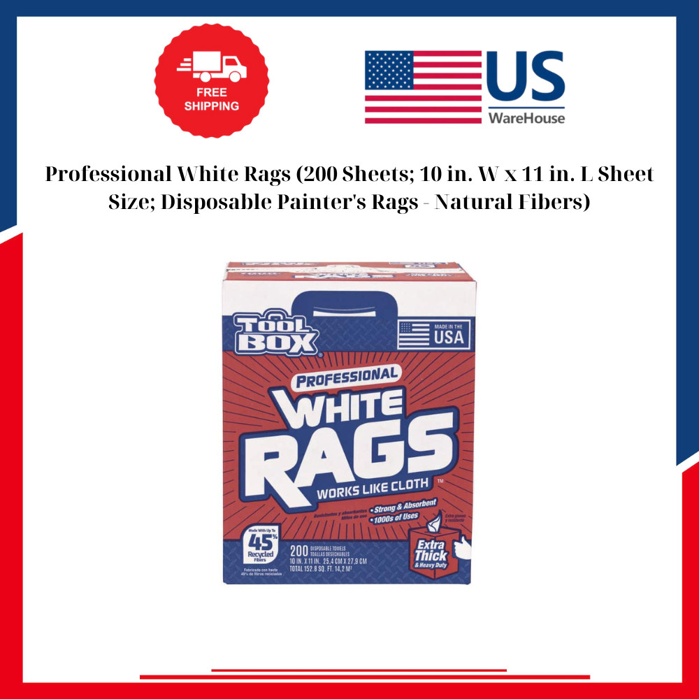 Professional White Rags (200 Sheets; 10 in. W x 11 in. L Sheet Size; Disposable