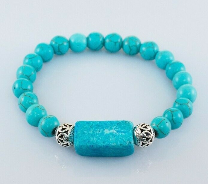 Sagittarius Bracelet w/ Blue Beads | Turquoise Blue Stone | 7.5 inch | 8mm Beads