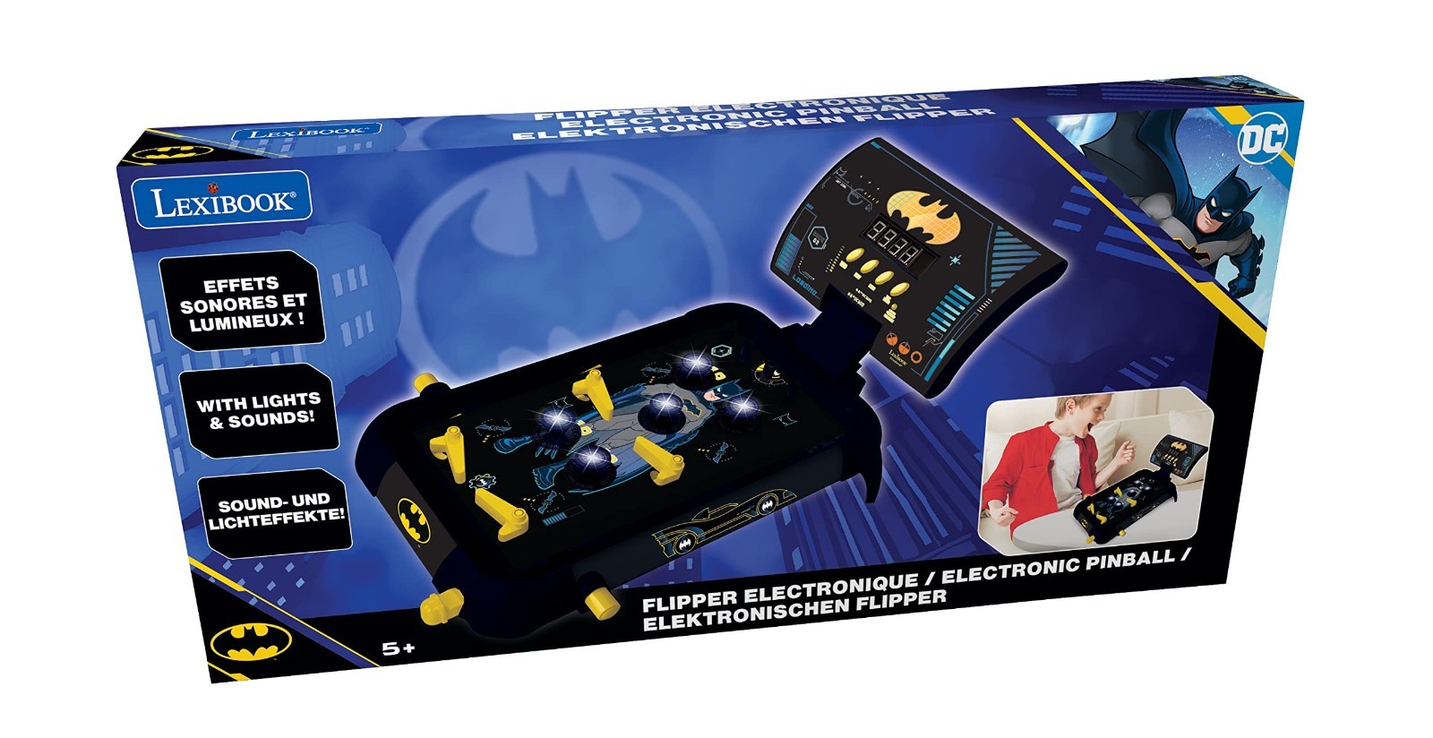 Electronic Pinball Machine - Batman Theme, Fun Sounds & Lights, 5 Obstacles, Bat