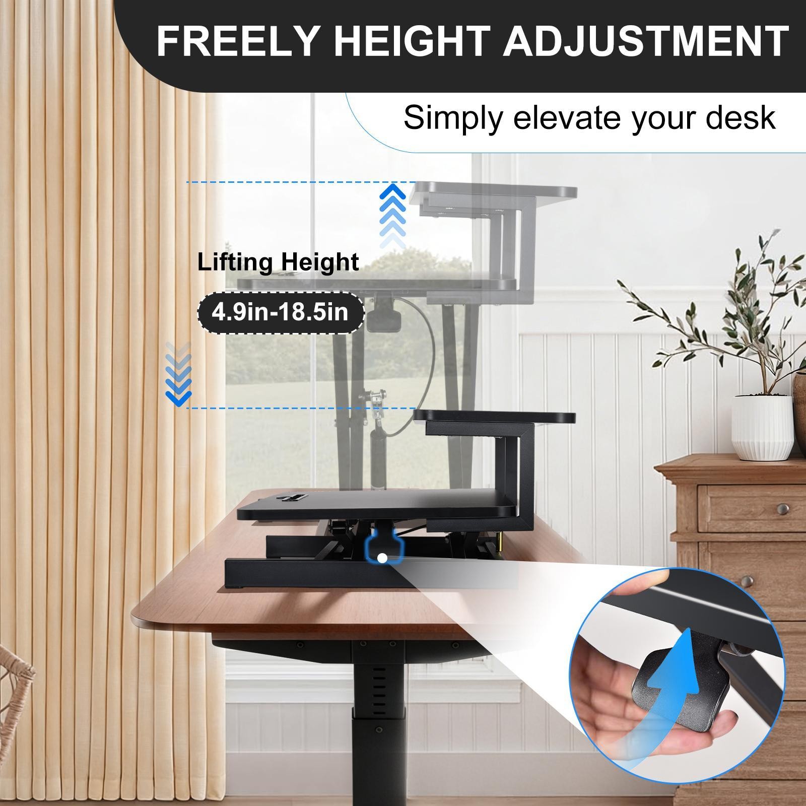 37" Black Home Office Desk Riser Adjustable Standing Desk Converter