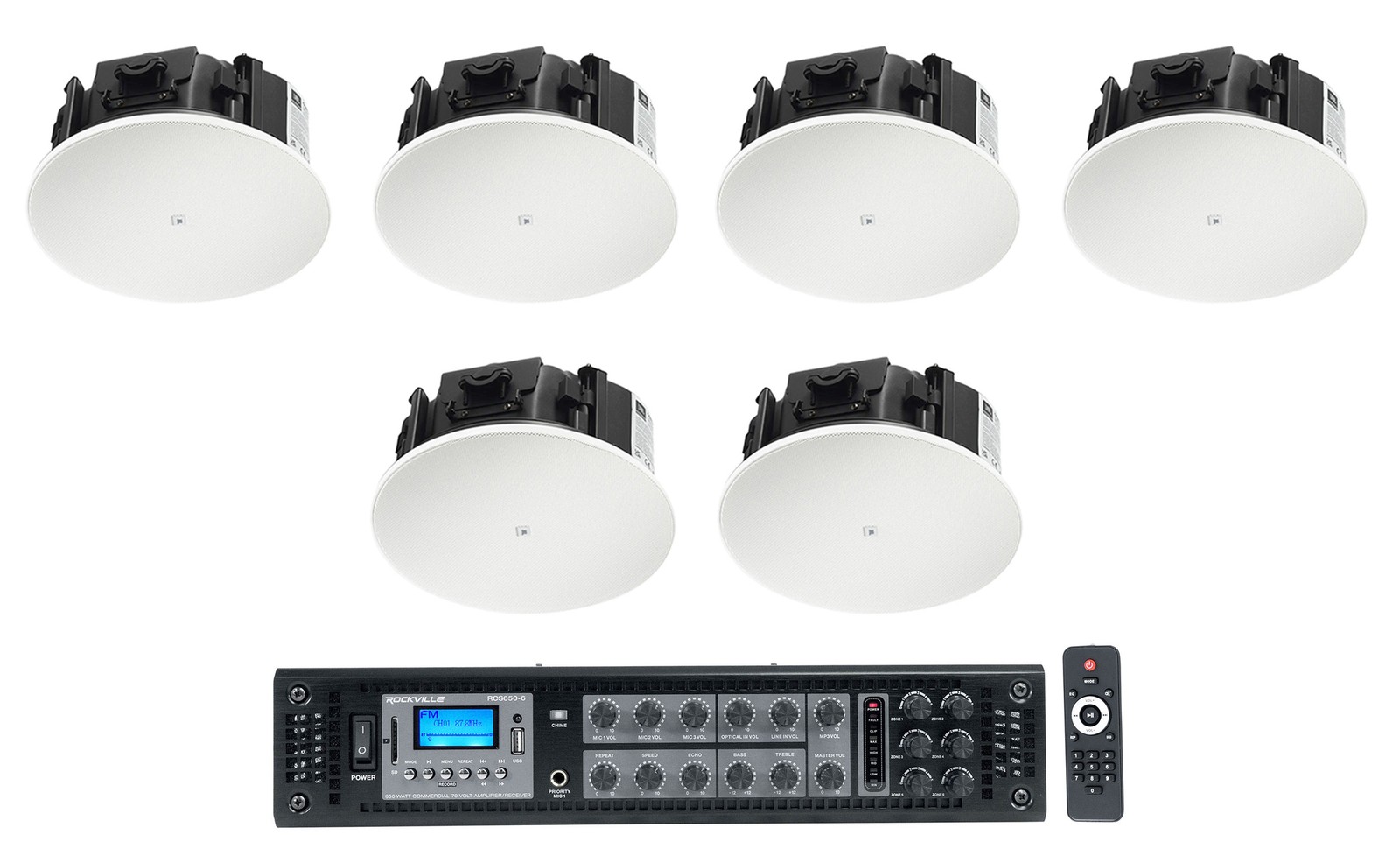 (6) JBL Control 426LP 6.5" Low Profile 70v Commercial In-Ceiling Speakers+Amp