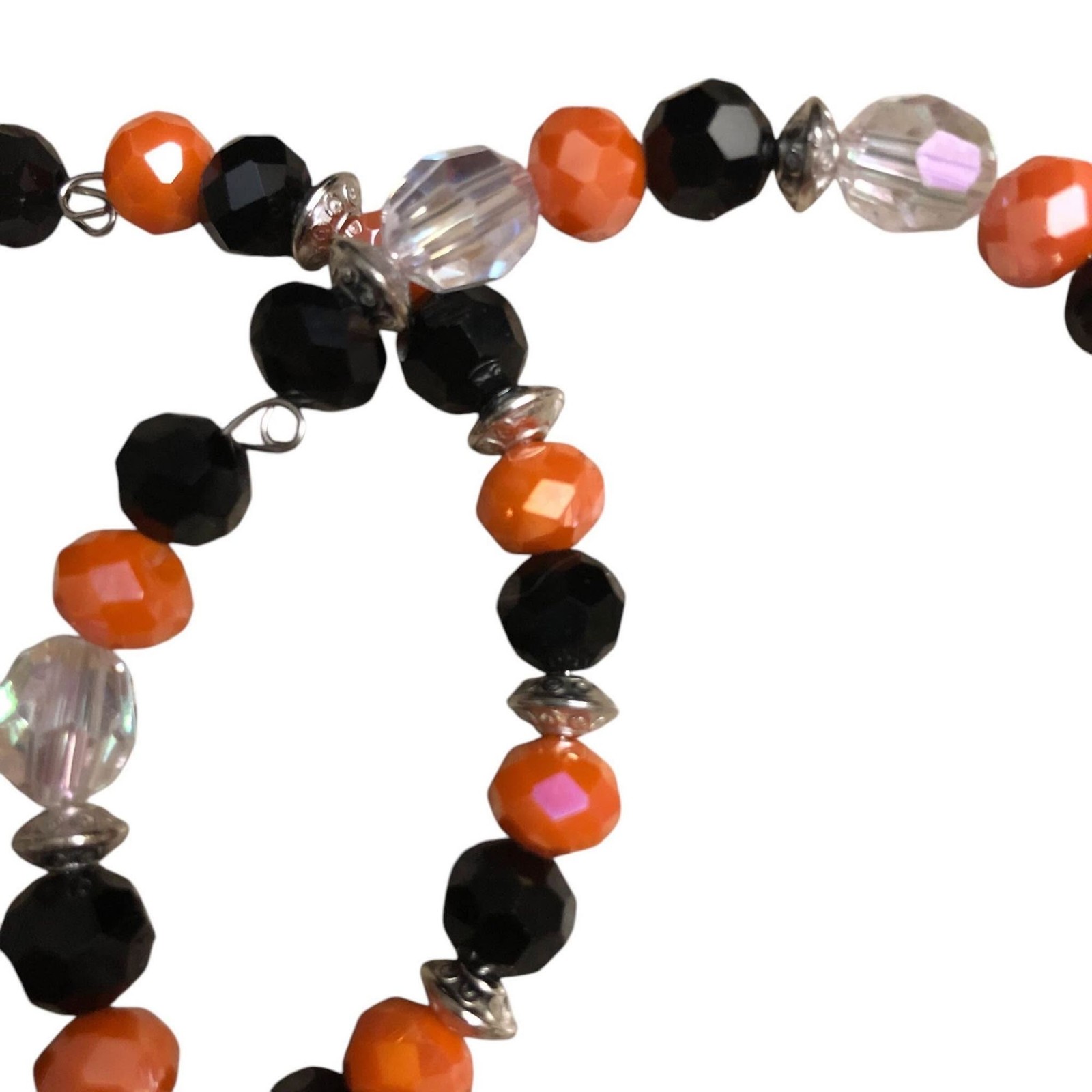 Beaded Bangle Bracelets Pair Handmade Black and Orange