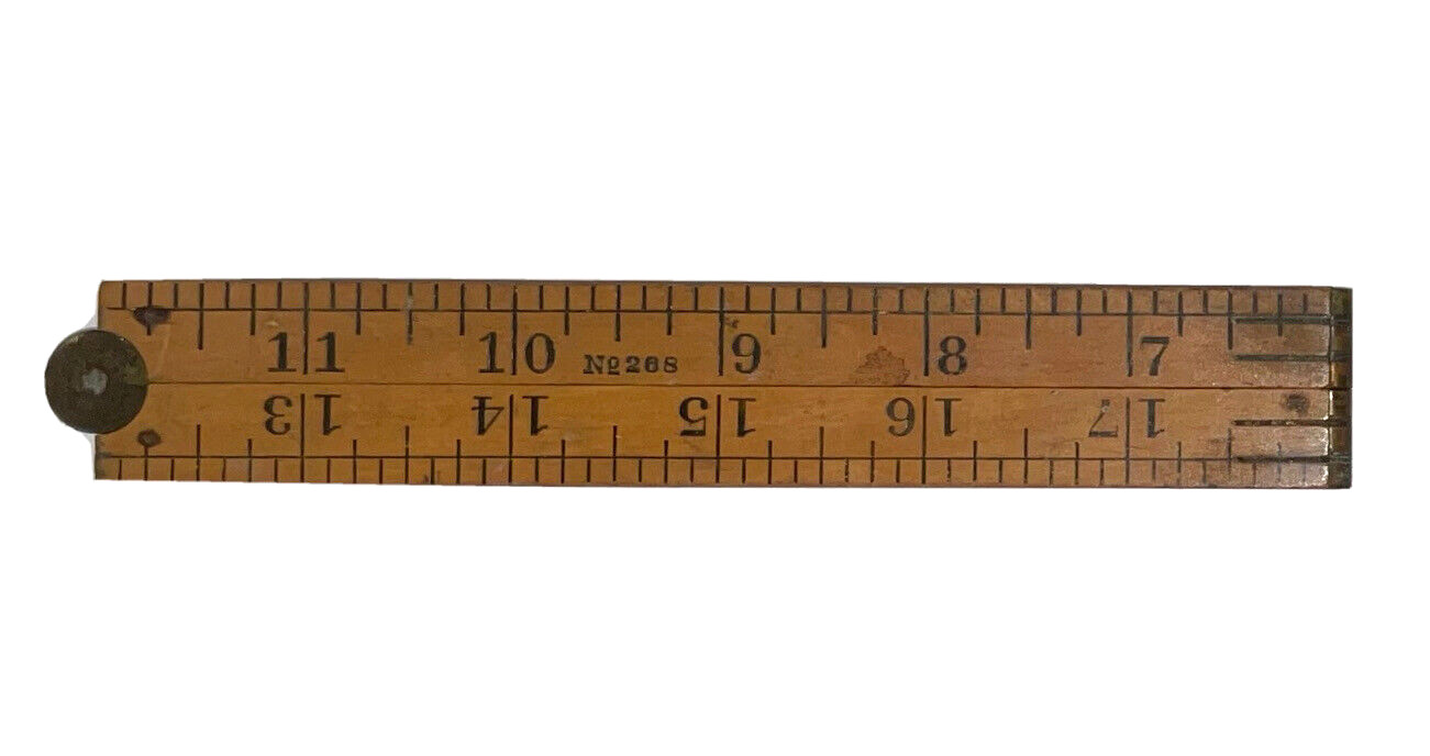 Vintage 24" Warranted Boxwood No. 268 Folding Ruler Carpenter Tool Brass Joint