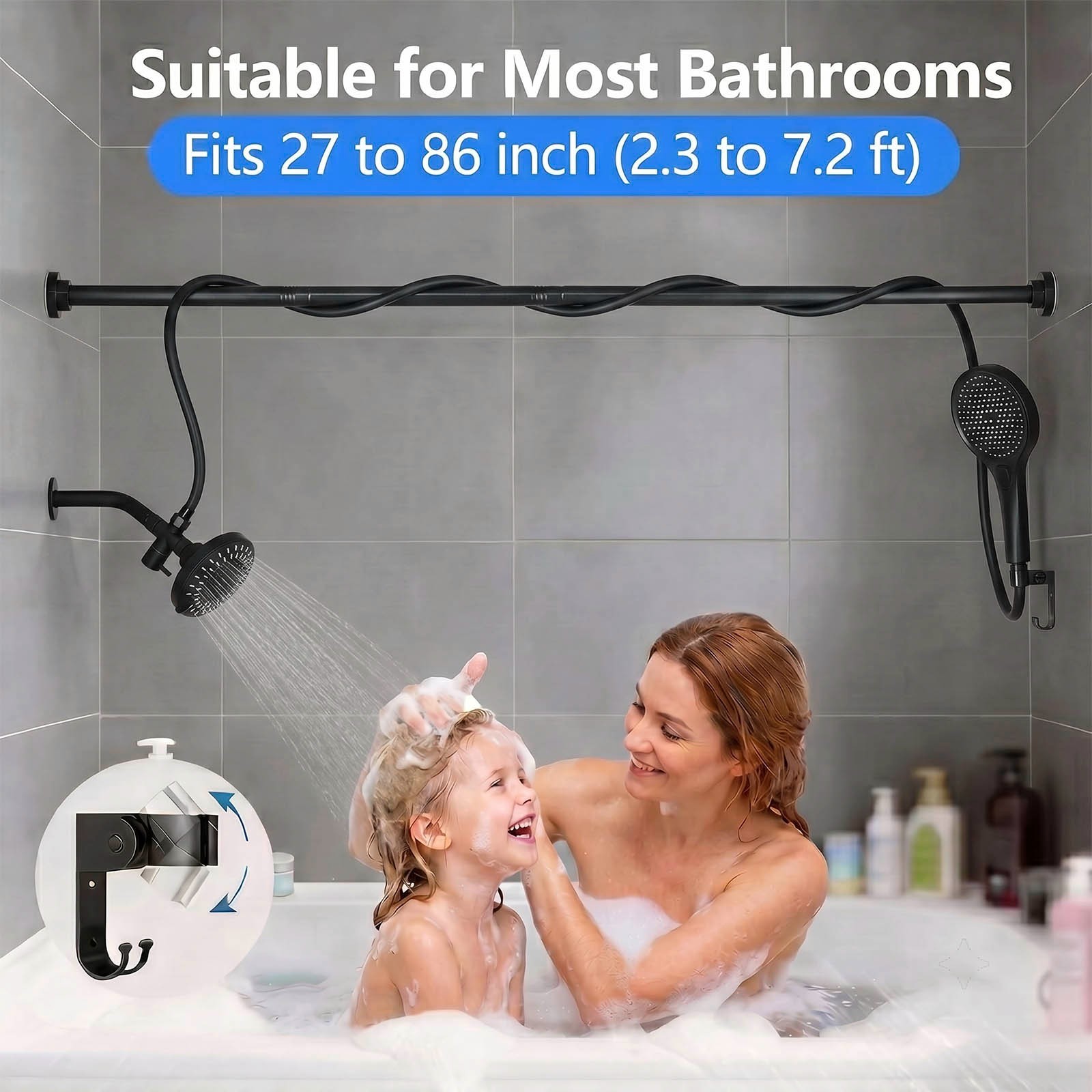 High Pressure Black Adjustable Dual Shower Head with Handheld System for Couples