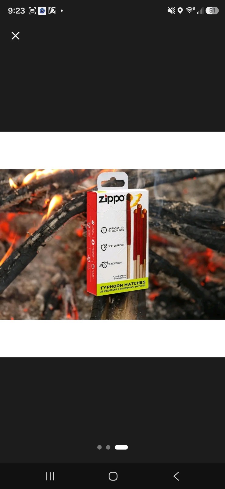 Zippo Typhoon Matches 25-Pack Windproof Waterproof for Camping Survival
