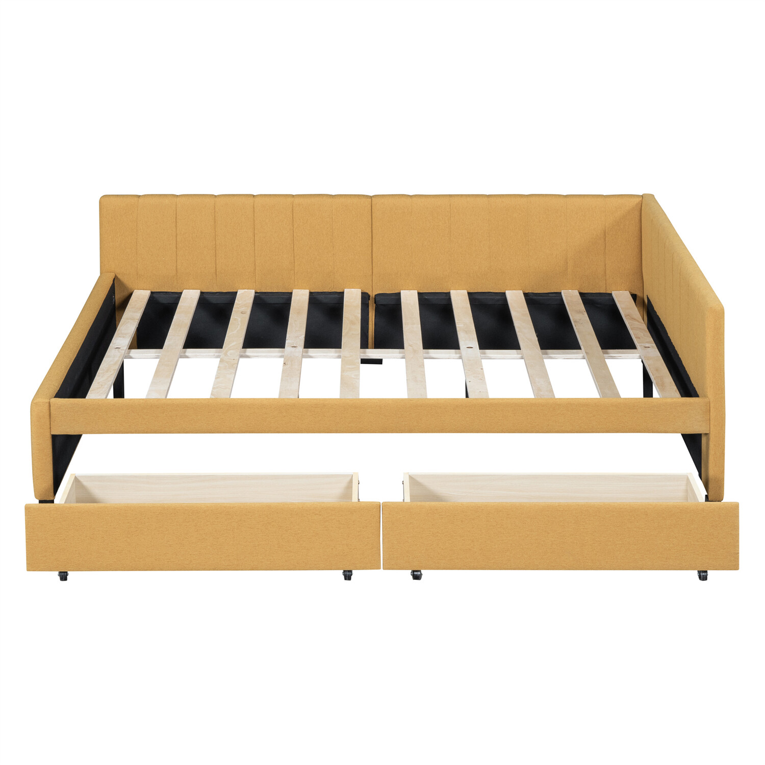Full Size Daybed Upholstered Bed Frame Sofa Bed w/ 2 Storage Drawer Yellow US