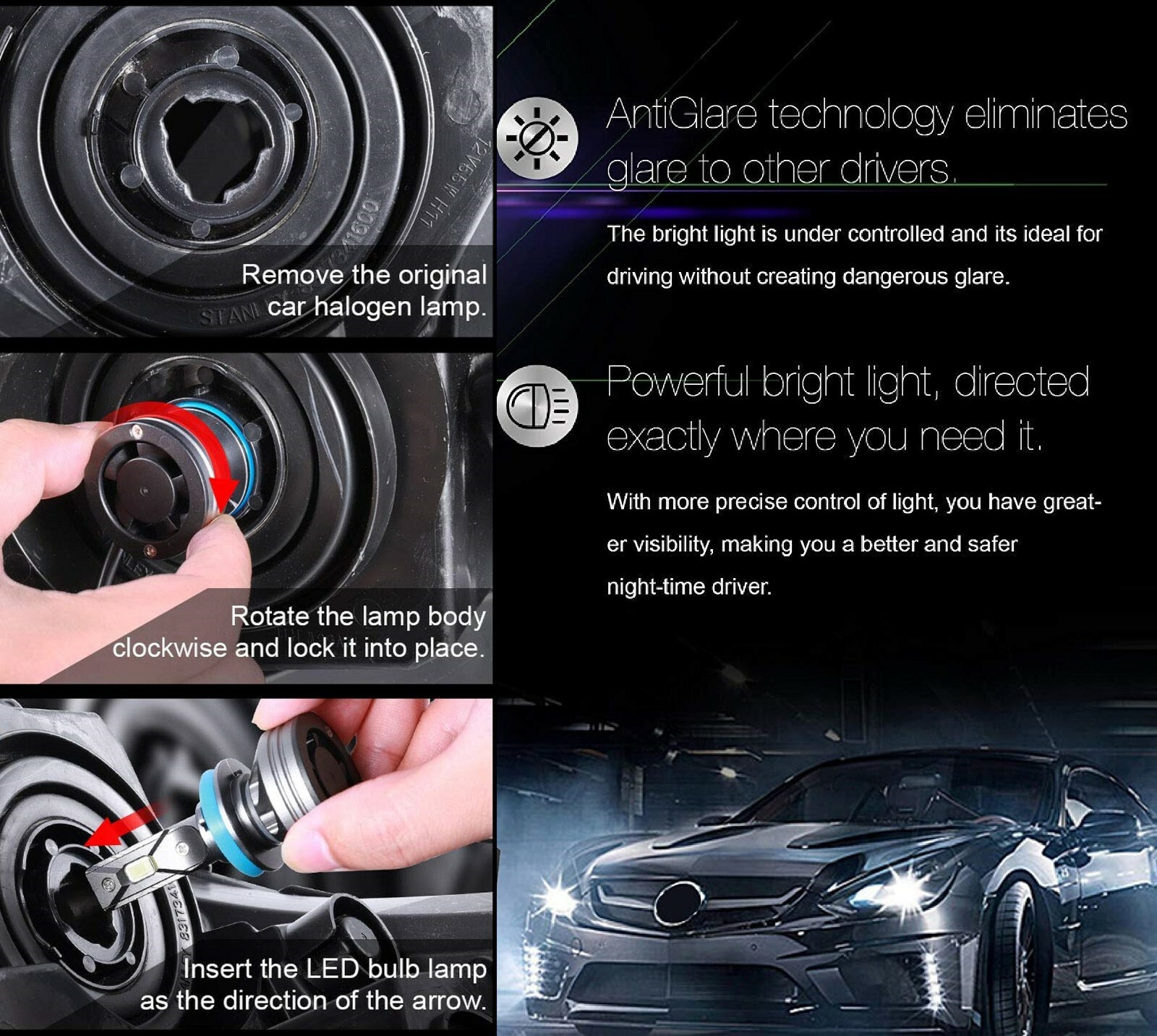 LED Kit G 100W 9006 HB4 5000K White Two Bulbs Head Light Low Beam Replacement OE