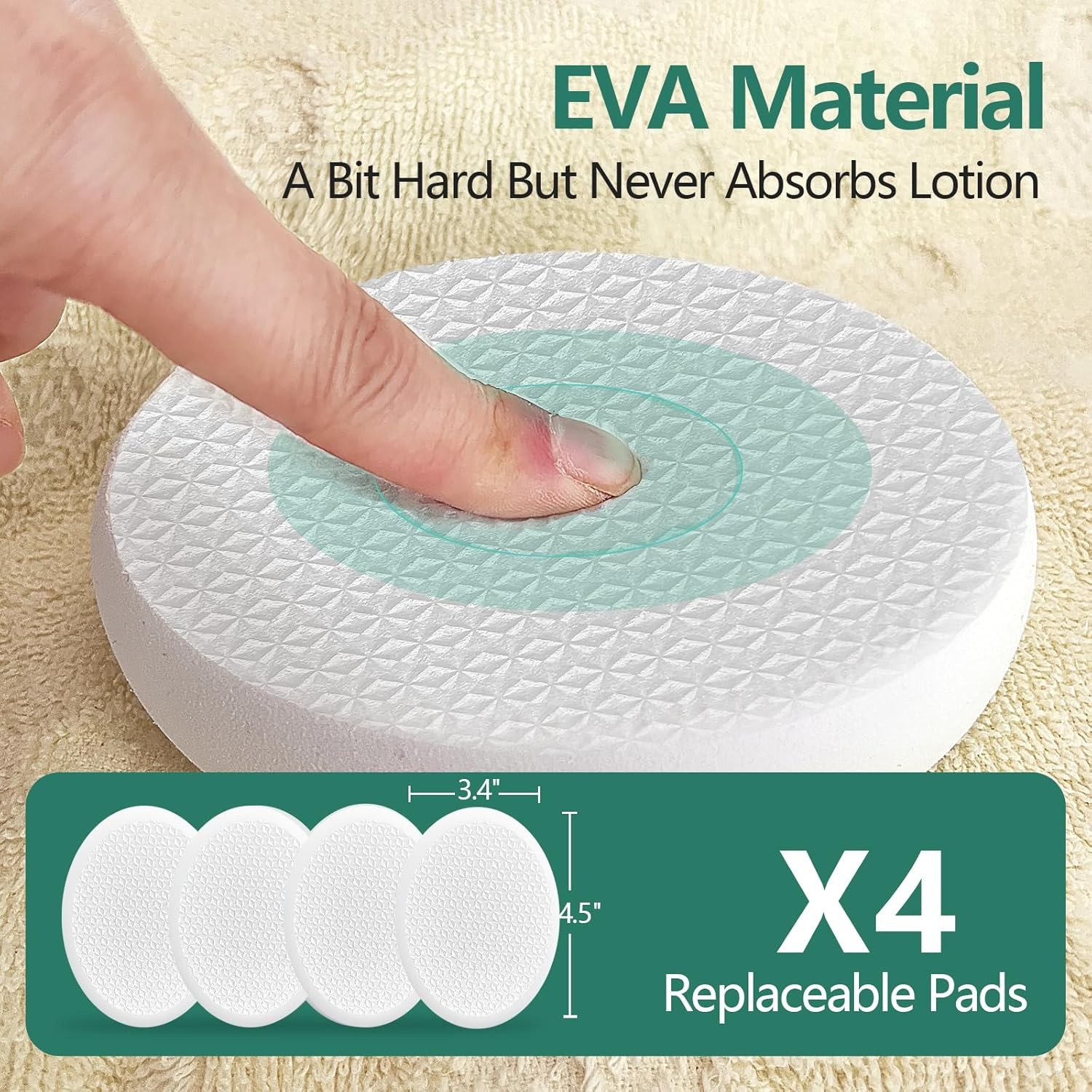 Back Lotion Applicator with 4 Replaceable Pads, for White