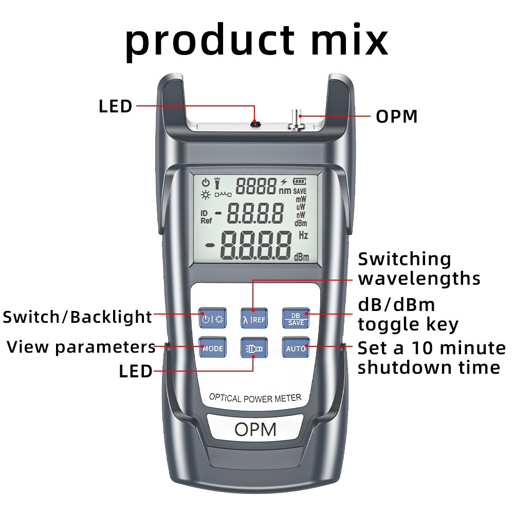 Fiber Optic Cable Tester & Power Meter with FC/SC/ST/LC Interfaces LED Display