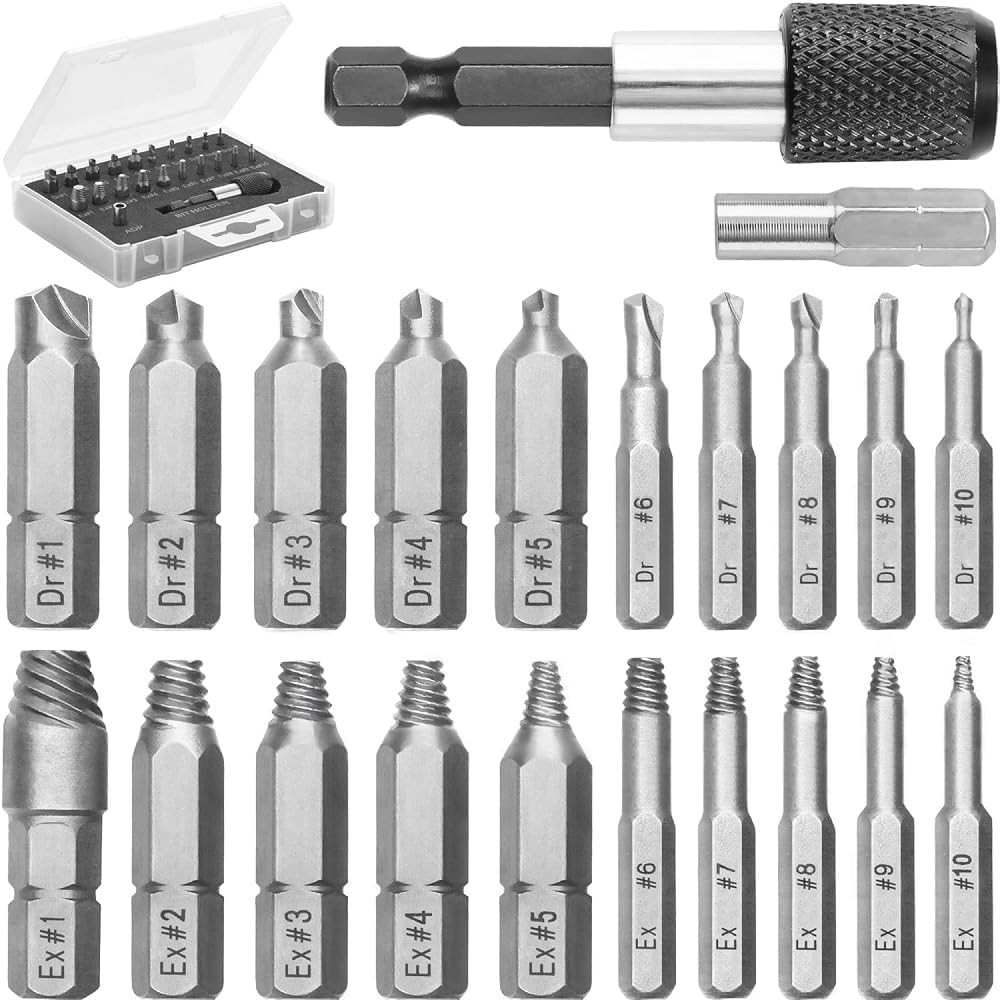 22pc Damaged Screw Extractor Set Broken Bolt Remover Kit HSS Magnetic Bit Holder