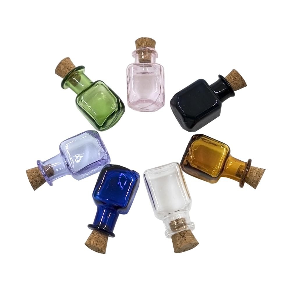 2ml Very Mini Rectangle Glass Color Bottles With Cork Colored Glass Bottles w...