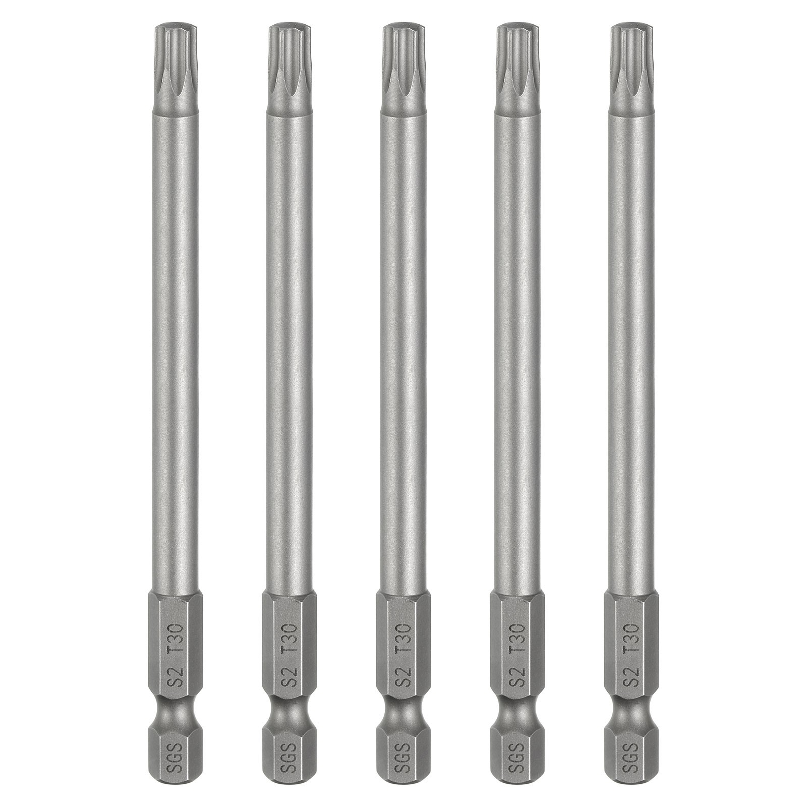5 Pcs T30 Torx Head Screwdriver Bit 1/4" Hex Shank 4" Long for Industrial