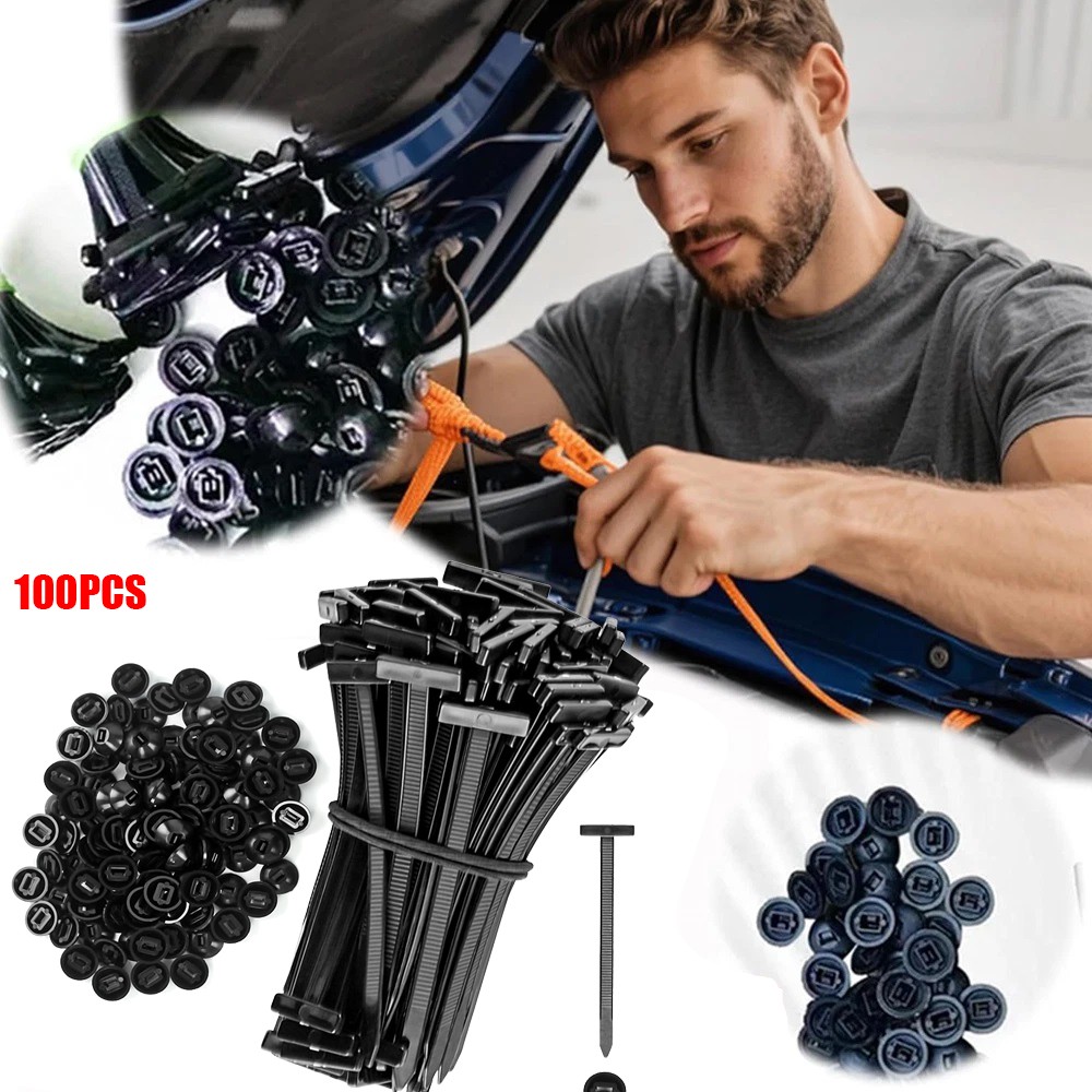 100Pcs Heavy Duty Nylon Universal Cable Tie Buckle Self Locking Zip Ties Holder