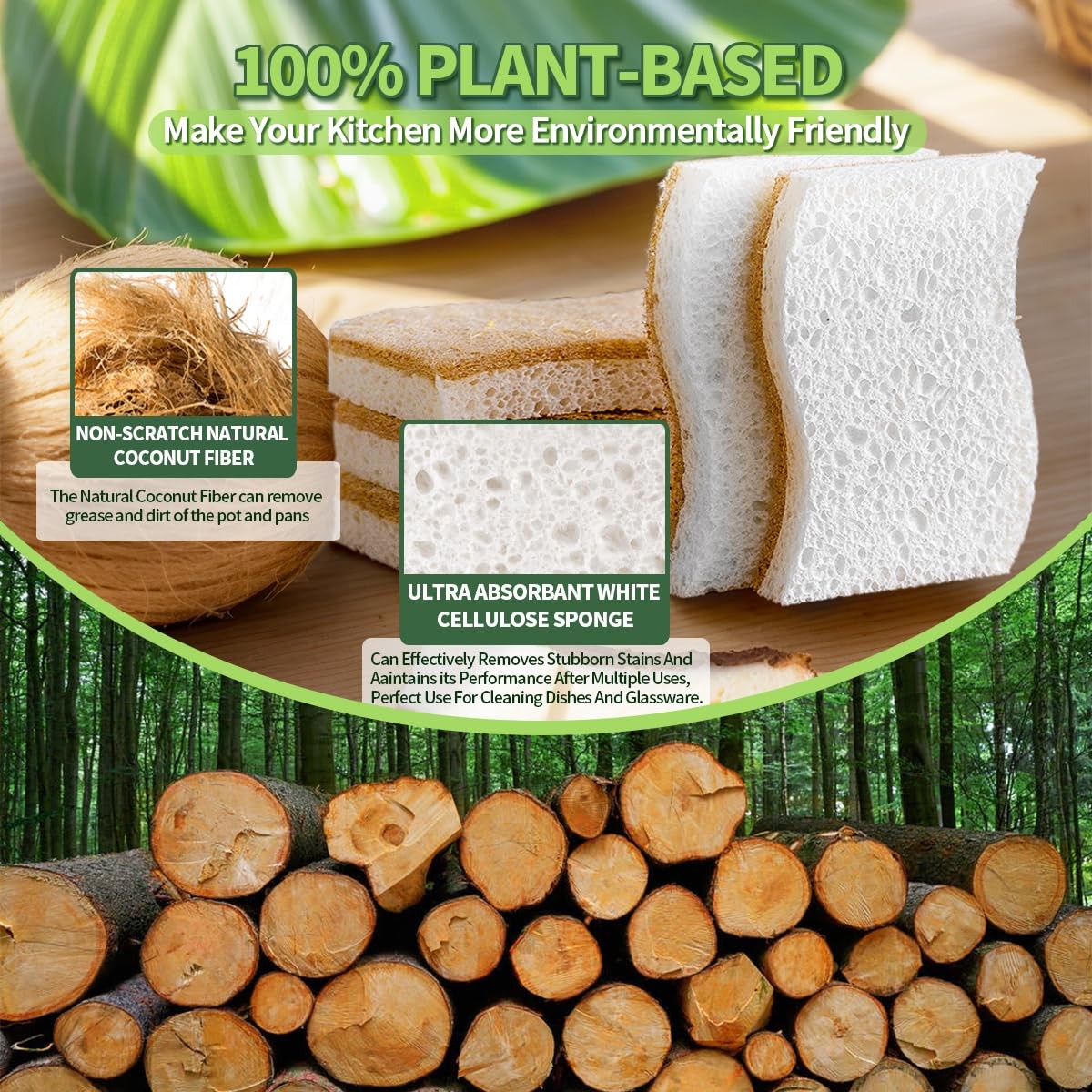 Sponges Kitchen Natural Dish Sponge PlantBased Biodegradable Compostable Cell...