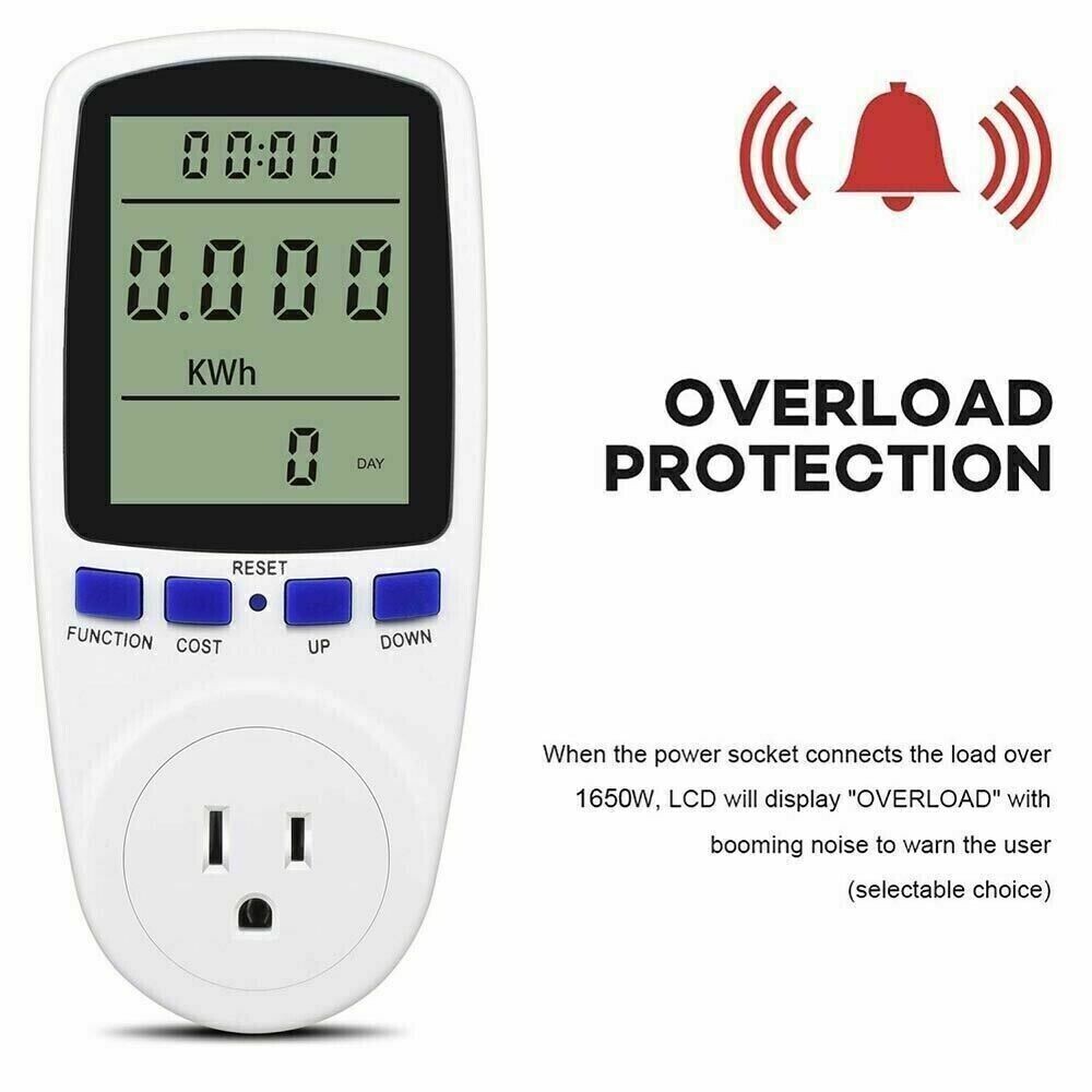 LCD Digital Power Meter Consumption Electricity Usage Watt Amps Volt Monitors