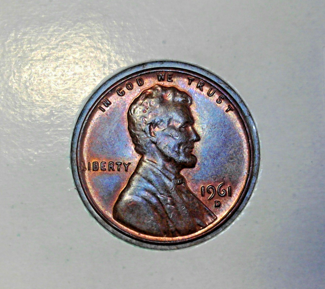 1961-D Lincoln Cent, Rainbow tone